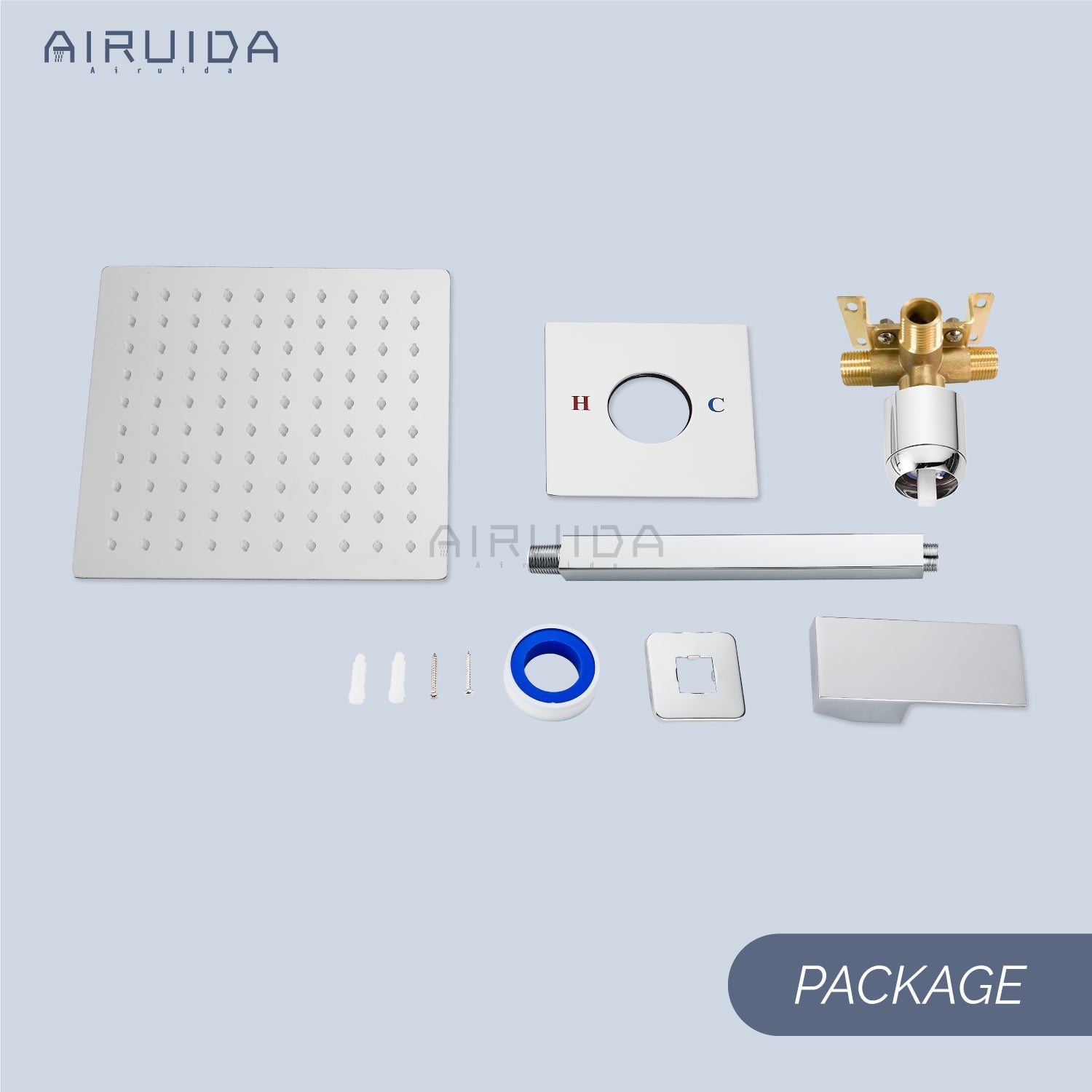 Airuida Ceiling Mount Shower Only Faucet Set Single Function Shower Trim Kit Square Shower Head Bathroom Rainfall Shower System with Rough-in Valve Male Thread