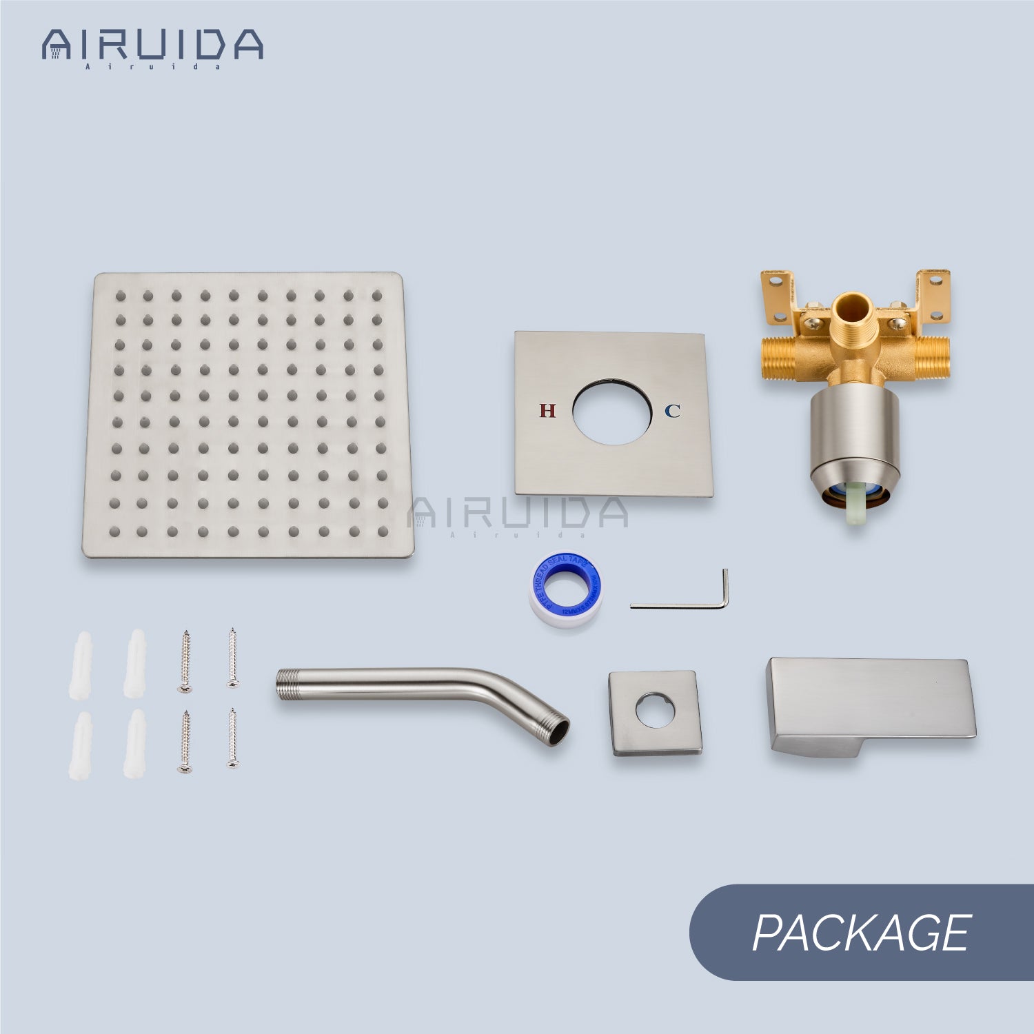 Airuida Shower Faucet Set Bathroom Rain Shower System 8 Inch Square Showerhead Single Function Single Handle Shower Trim Kit With Thread Rough-in Valve