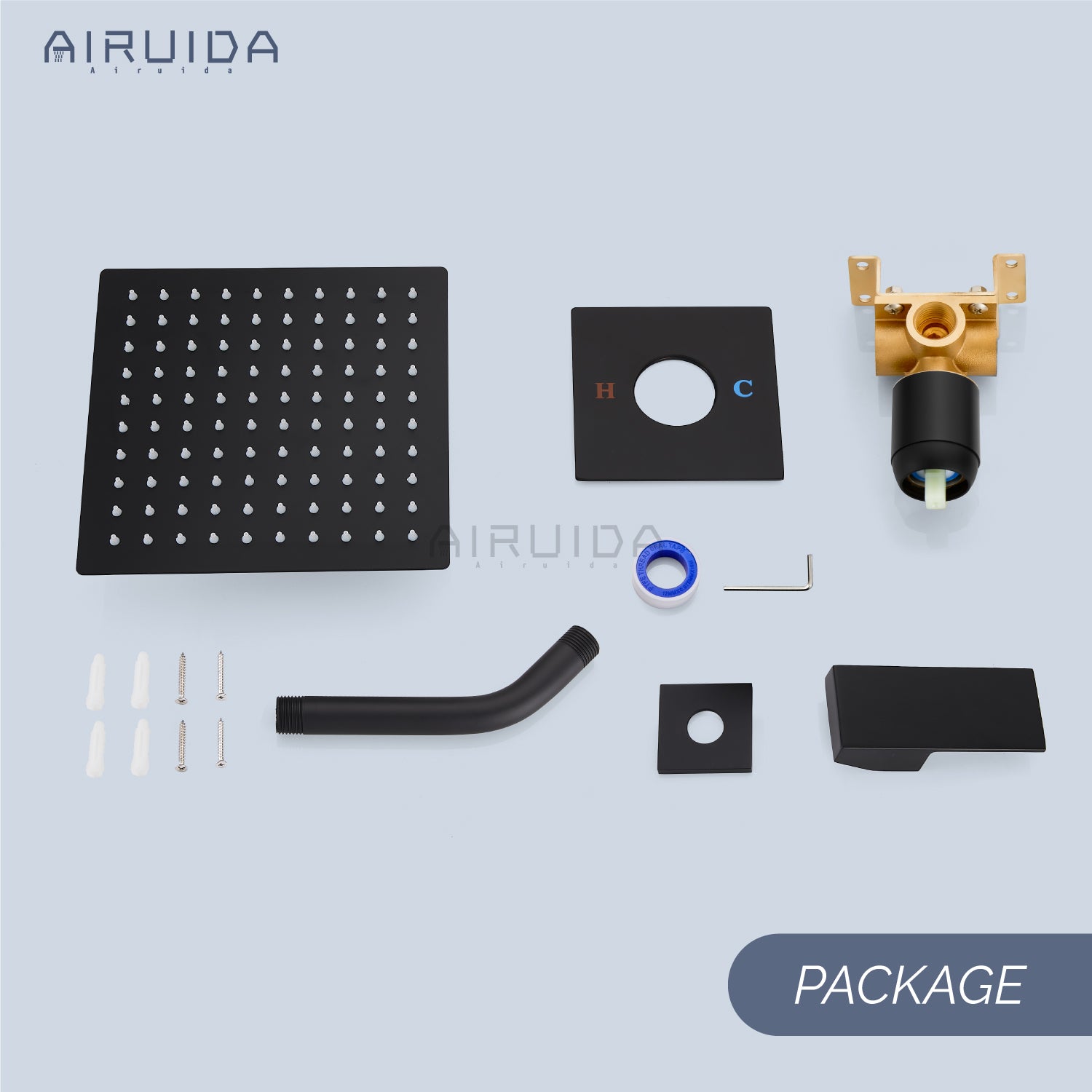 Airuida Shower Faucet Set Bathroom Rain Shower System 8 Inch Square Showerhead Single Function Single Handle Shower Trim Kit With Thread Rough-in Valve