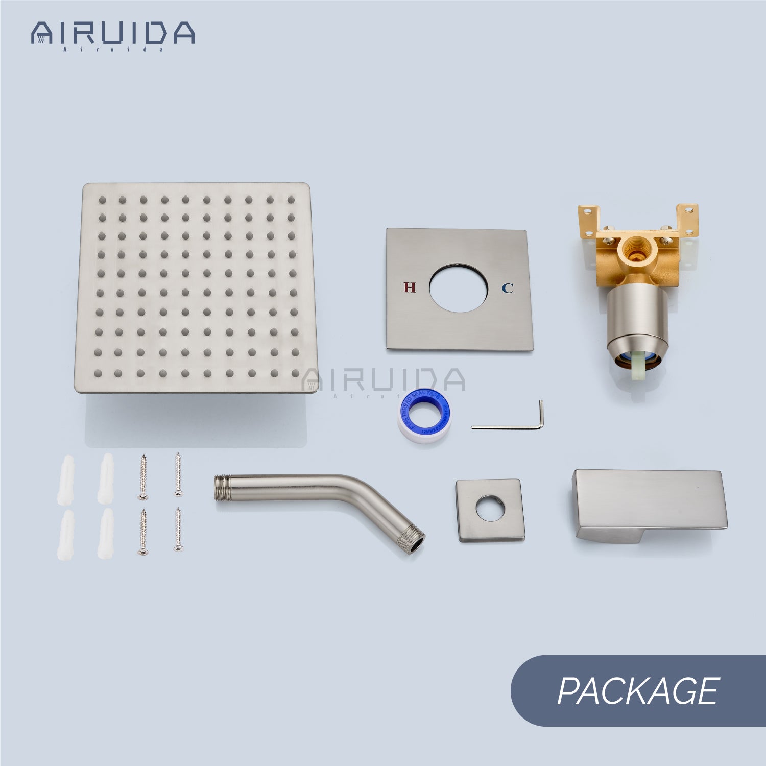 Airuida Shower Faucet Set Bathroom Rain Shower System 8 Inch Square Showerhead Single Function Single Handle Shower Trim Kit With Thread Rough-in Valve