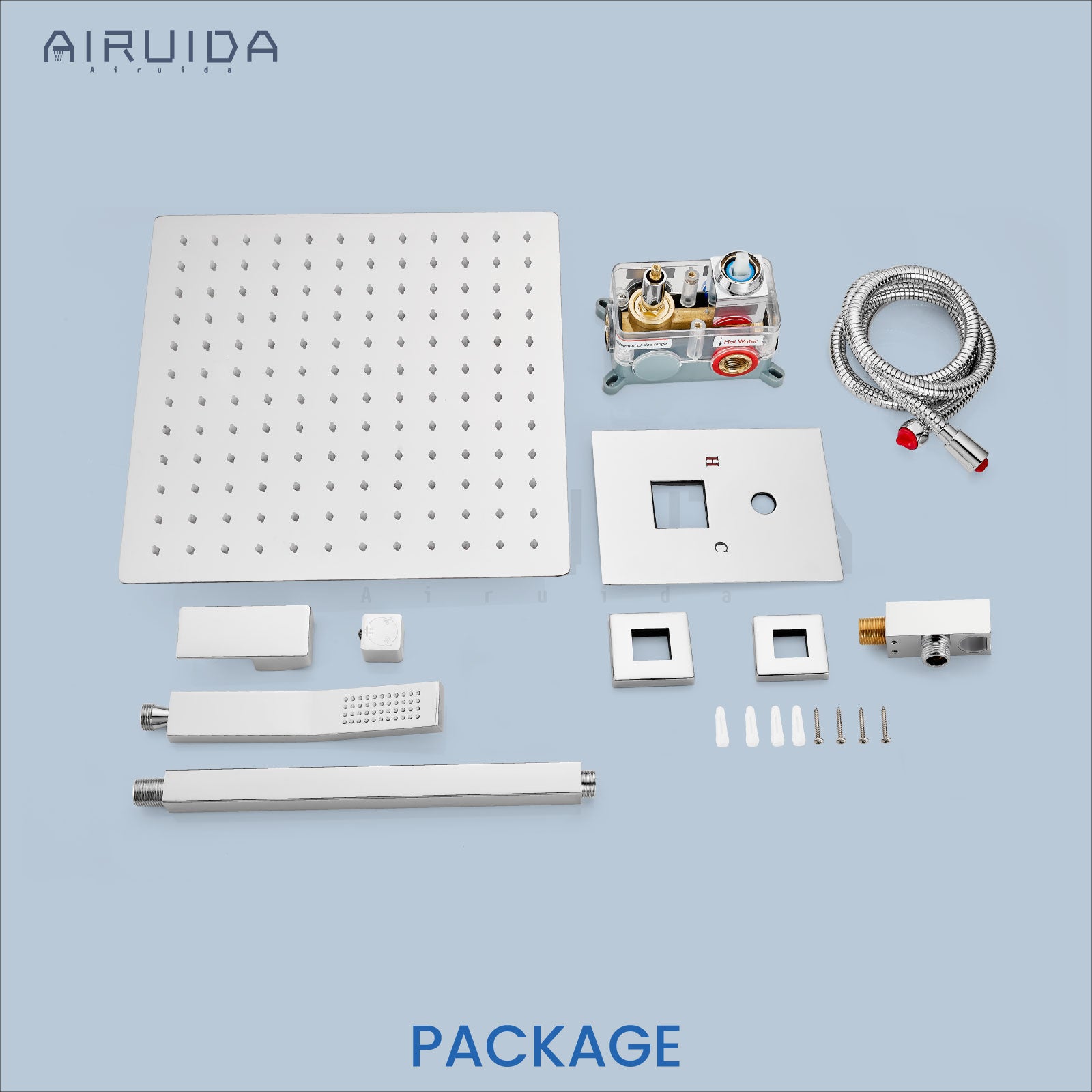 Airuida 12 Inch Ceiling Shower System  SUS304 Ultra-thin Ceiling Mount Rain Shower Head with Handheld Rough-in Valve Bathroom Luxury Brass Shower Rain Mixer Shower Faucet Set