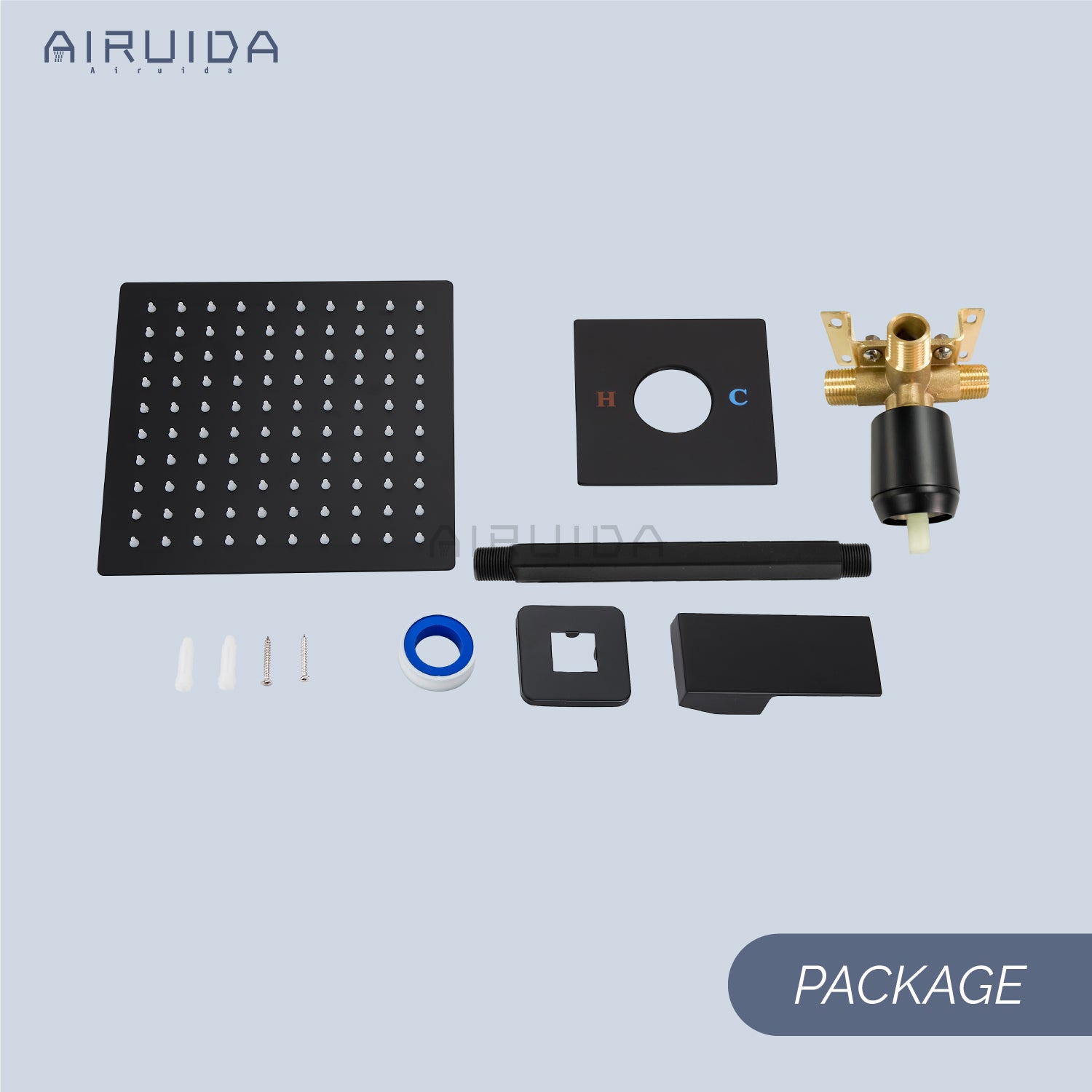 Airuida Ceiling Mount Shower Only Faucet Set Single Function Shower Trim Kit Square Shower Head Bathroom Rainfall Shower System with Rough-in Valve Male Thread