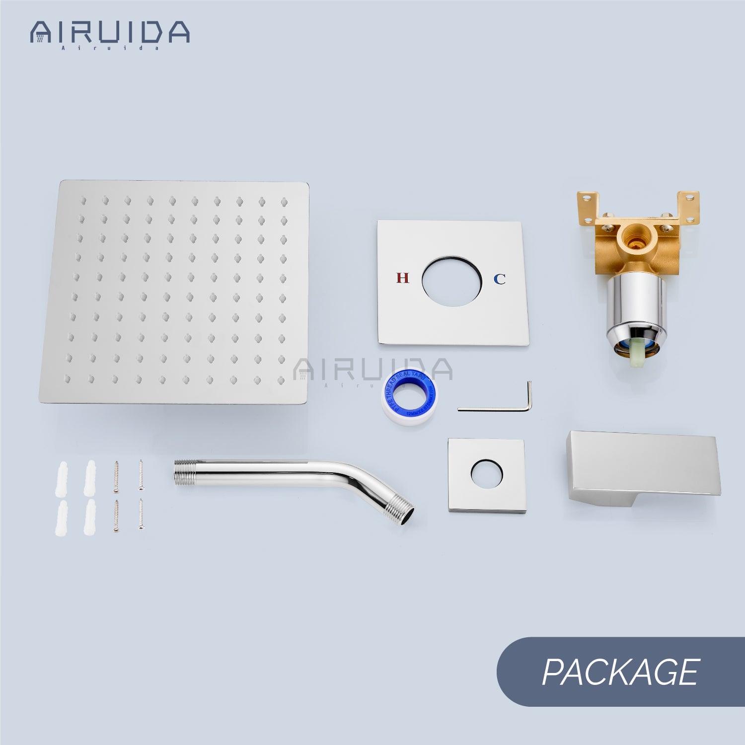 Airuida Shower Faucet Set Bathroom Rain Shower System 8 Inch Square Showerhead Single Function Single Handle Shower Trim Kit With Thread Rough-in Valve