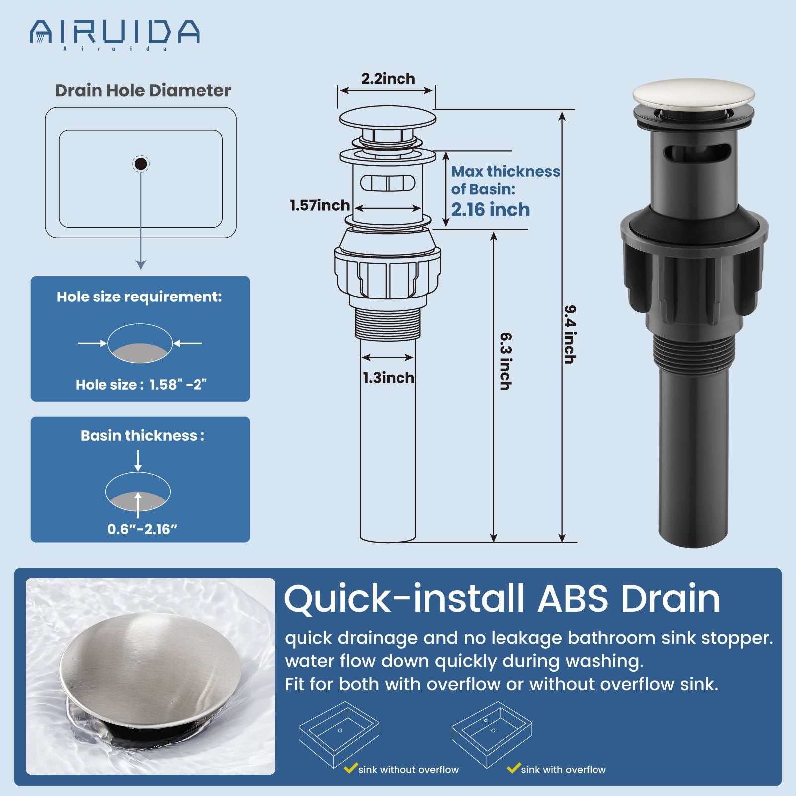 Airuida 4 Inch Centerset Bathroom Faucets,Two Handle Bathroom Sink Faucet,2 or 3 Hole Restroom Vanity with Pop Up Drain,Waterfall Swivel Spout 2 Water Supply Lines Conical Handle Brushed Nickel