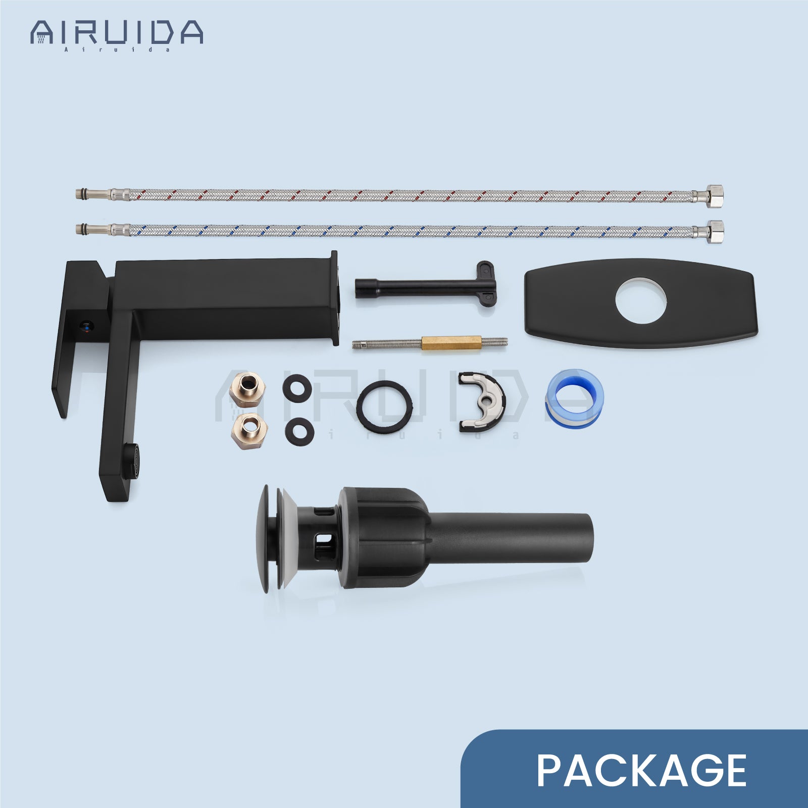 Airuida One Hole Bathroom Sink Faucet Short Bowl Sink Faucet Single Handle Vanity RV Bathroom Faucet Basin Lavatory Mixer Tap with Water Supply Hoses