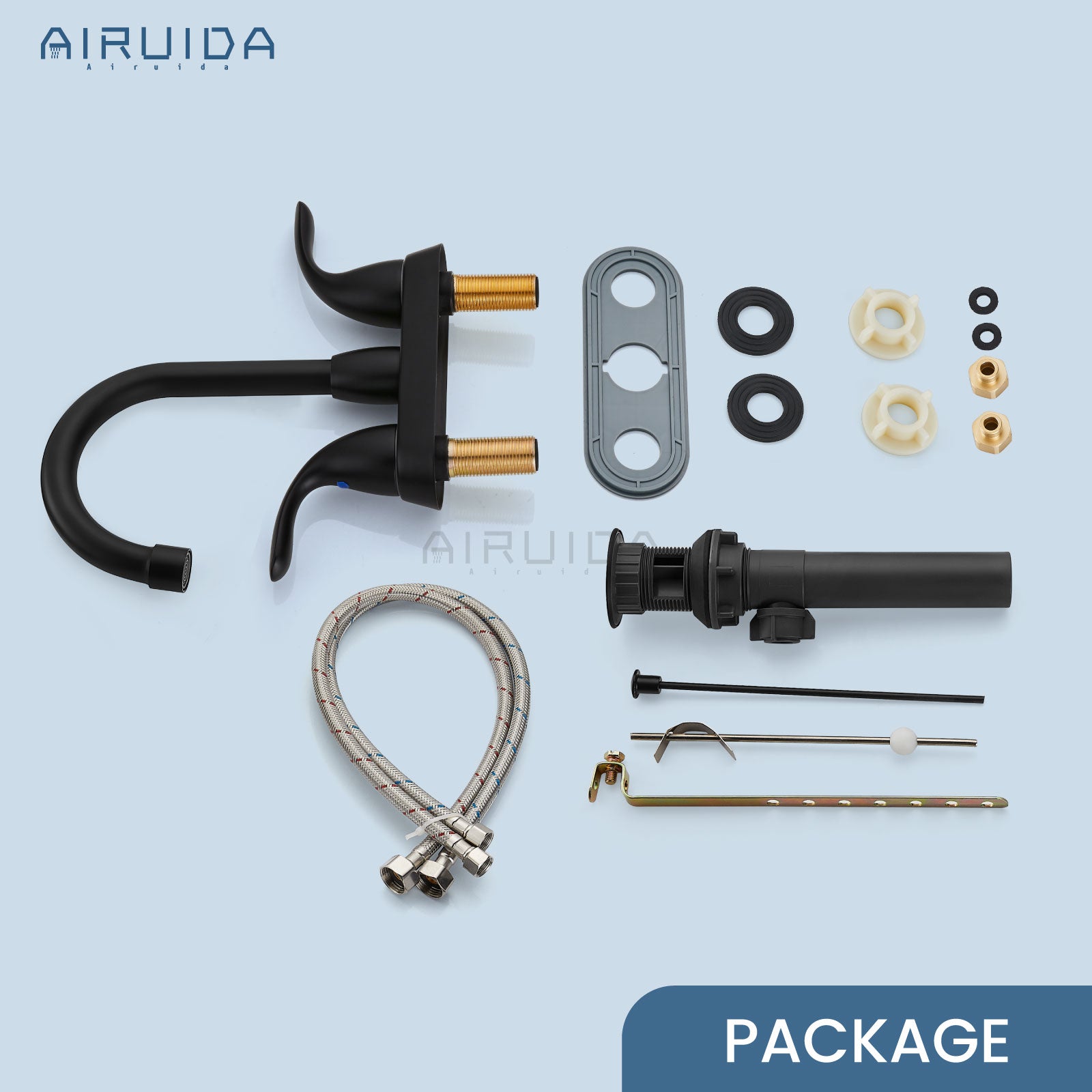 Airuida 4 Inch Centerset Bathroom Faucet RV Basin Mixer Bar Tap Bathroom Sink Faucet with Lift Rod Drain Stopper 2 Handle Modern Lavatory Commercial Faucet Deck Mount