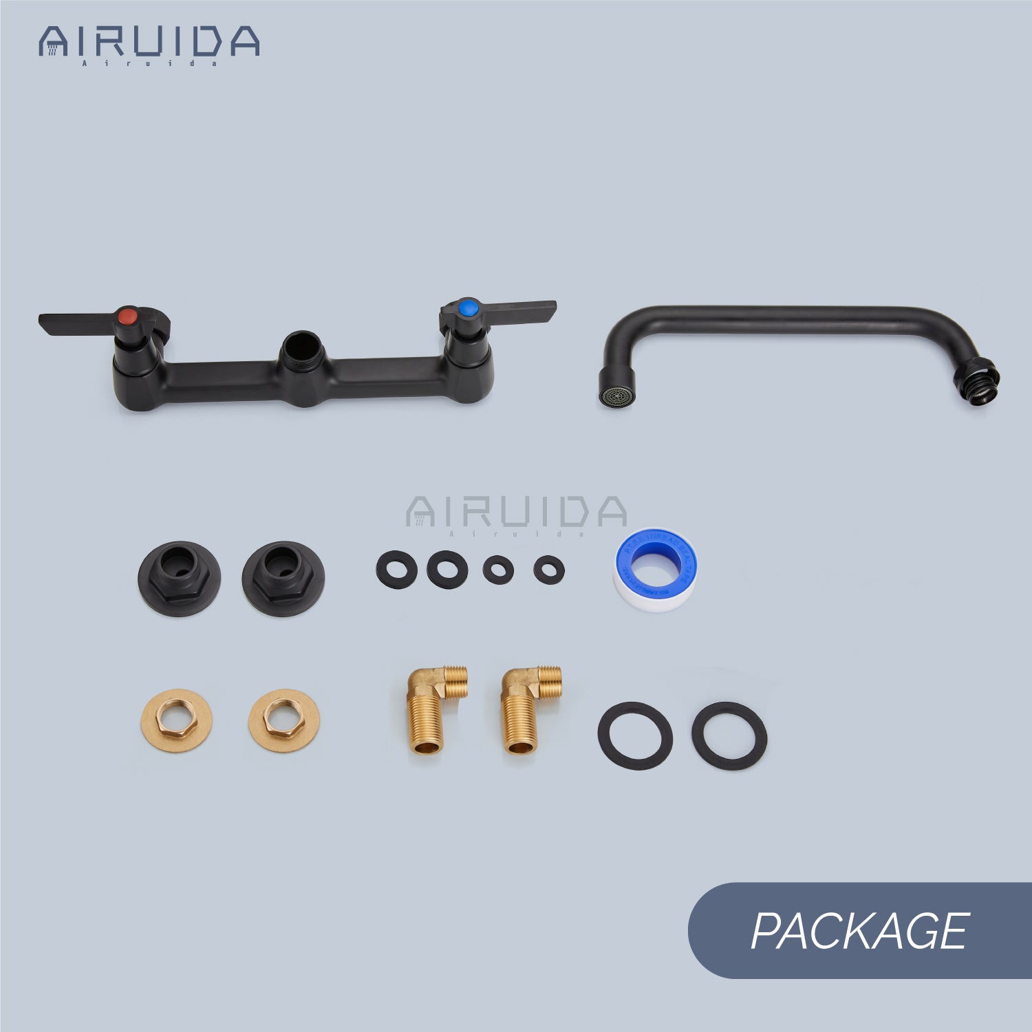 Airuida Wall Mount Kitchen Sink Faucet Commercial Sink Faucet 8 Inch Center Kitchen Mixer Commercial Tap for Laundry Room with 2 Hole Double Handles 360 Rotatable