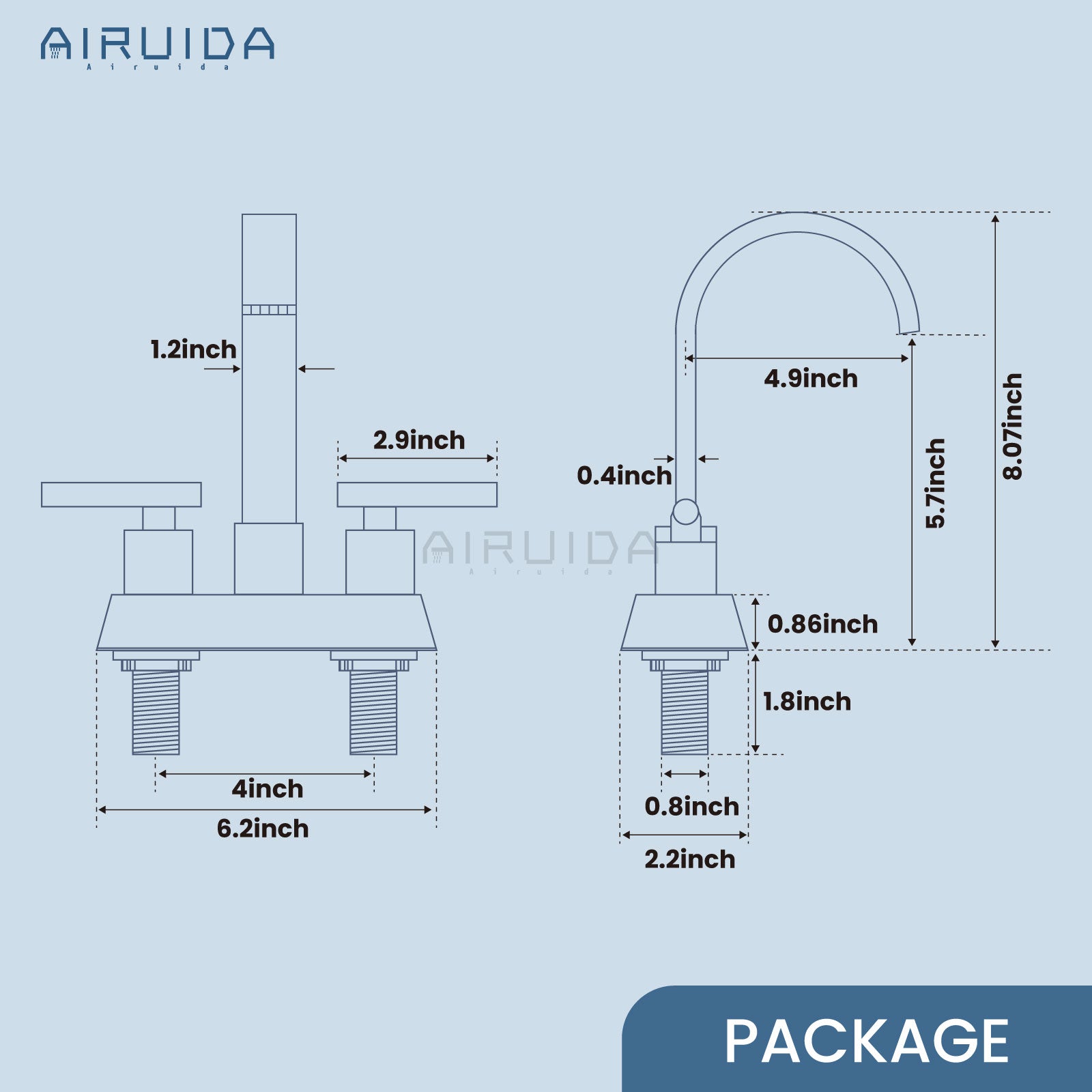 Airuida 4 Inch Centerset Bathroom Faucets,Two Handle Bathroom Sink Faucet,2 or 3 Hole Restroom Vanity with Pop Up Drain,Waterfall Swivel Spout 2 Water Supply Lines Conical Handle Brushed Nickel