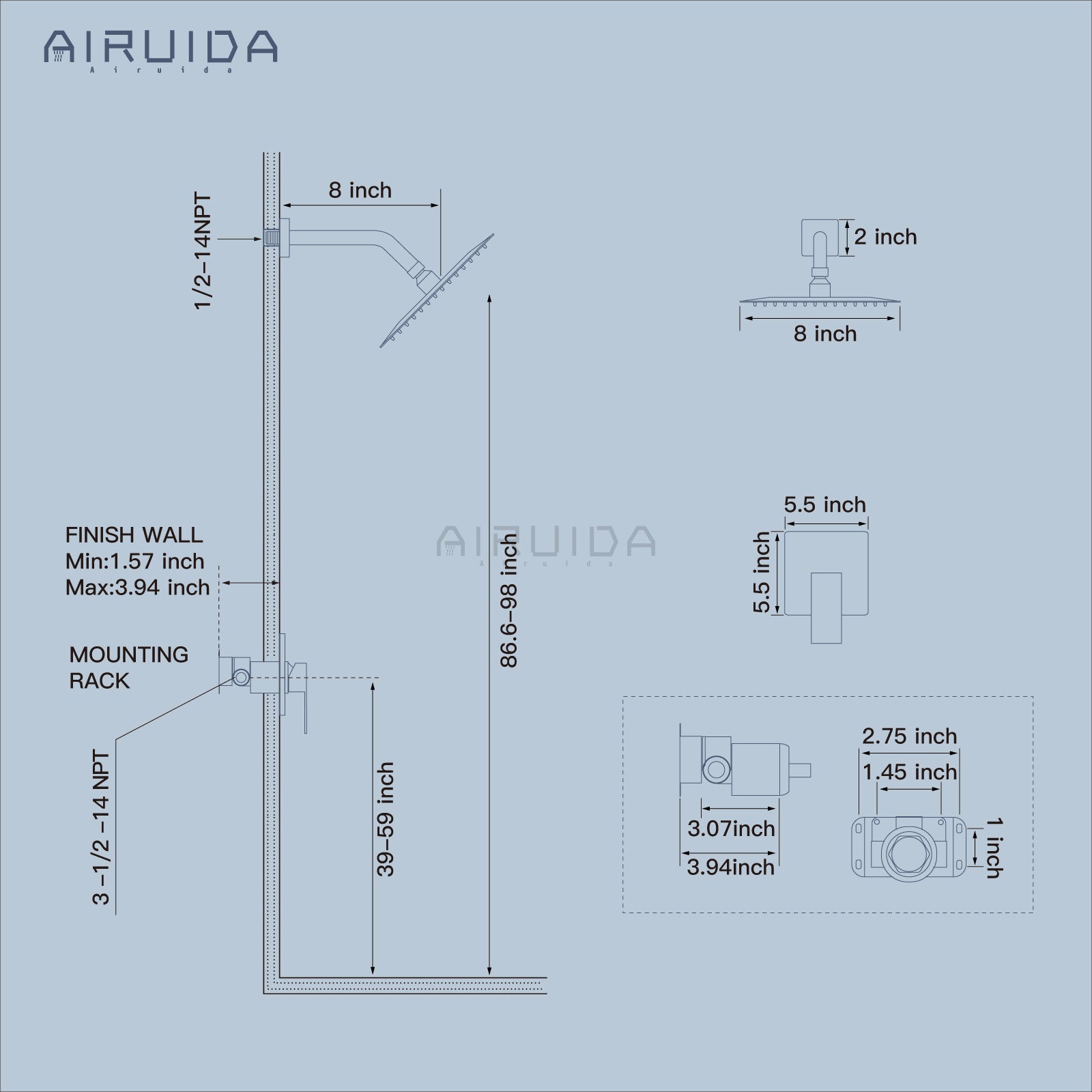Airuida Shower Faucet Set Bathroom Rain Shower System 8 Inch Square Showerhead Single Function 1 Handle Trim Kit with Female Thread Rough-in Valve Cover Plate without H and C Labels Oil Rubbed Bronze