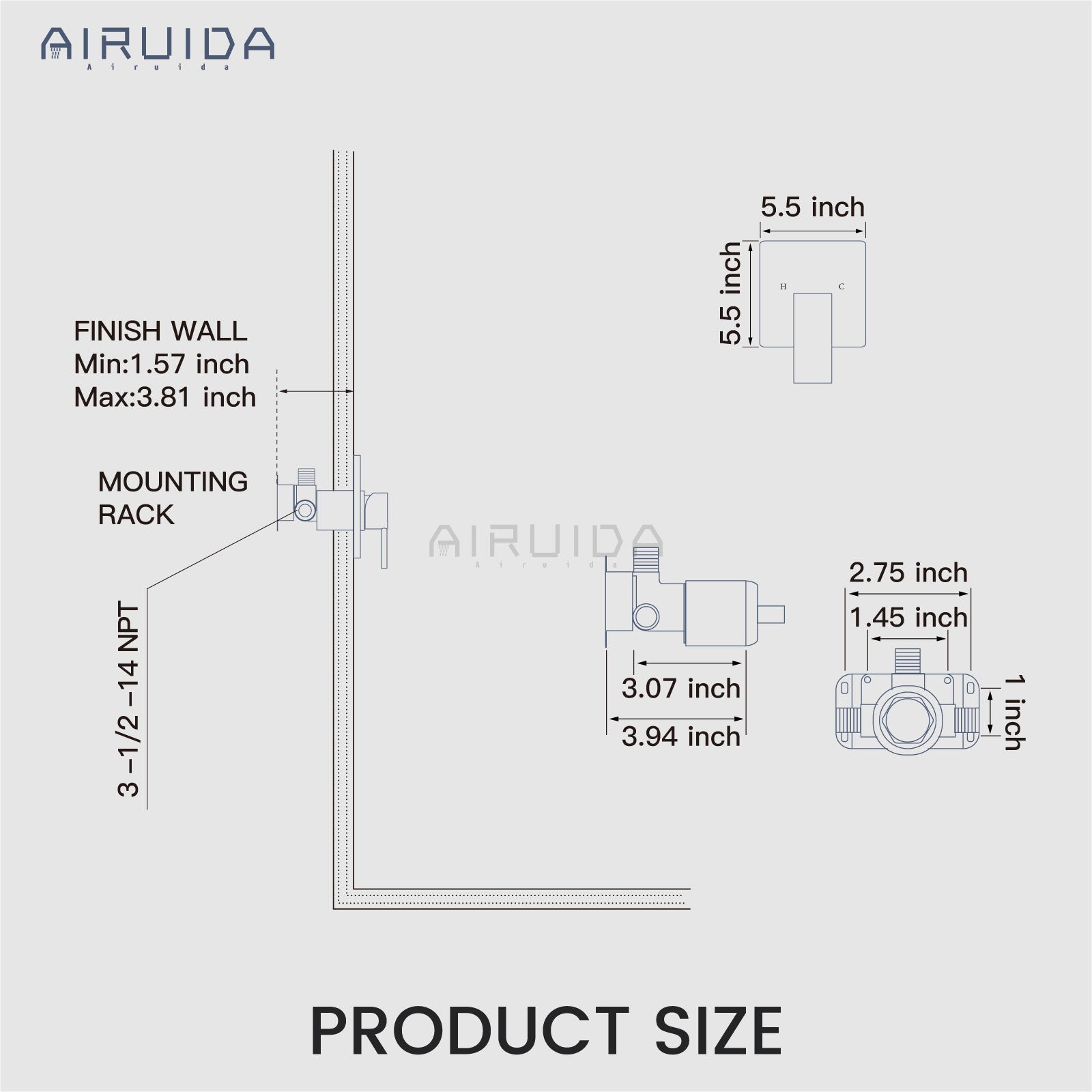 Airuida Single-Function Shower Handle Valve Trim Kit Shower Valves Wall Mount Brass Faucet Shower Rough-In Valve Bathroom Trim Kit Single Handle Tub Shower Valve Mixer