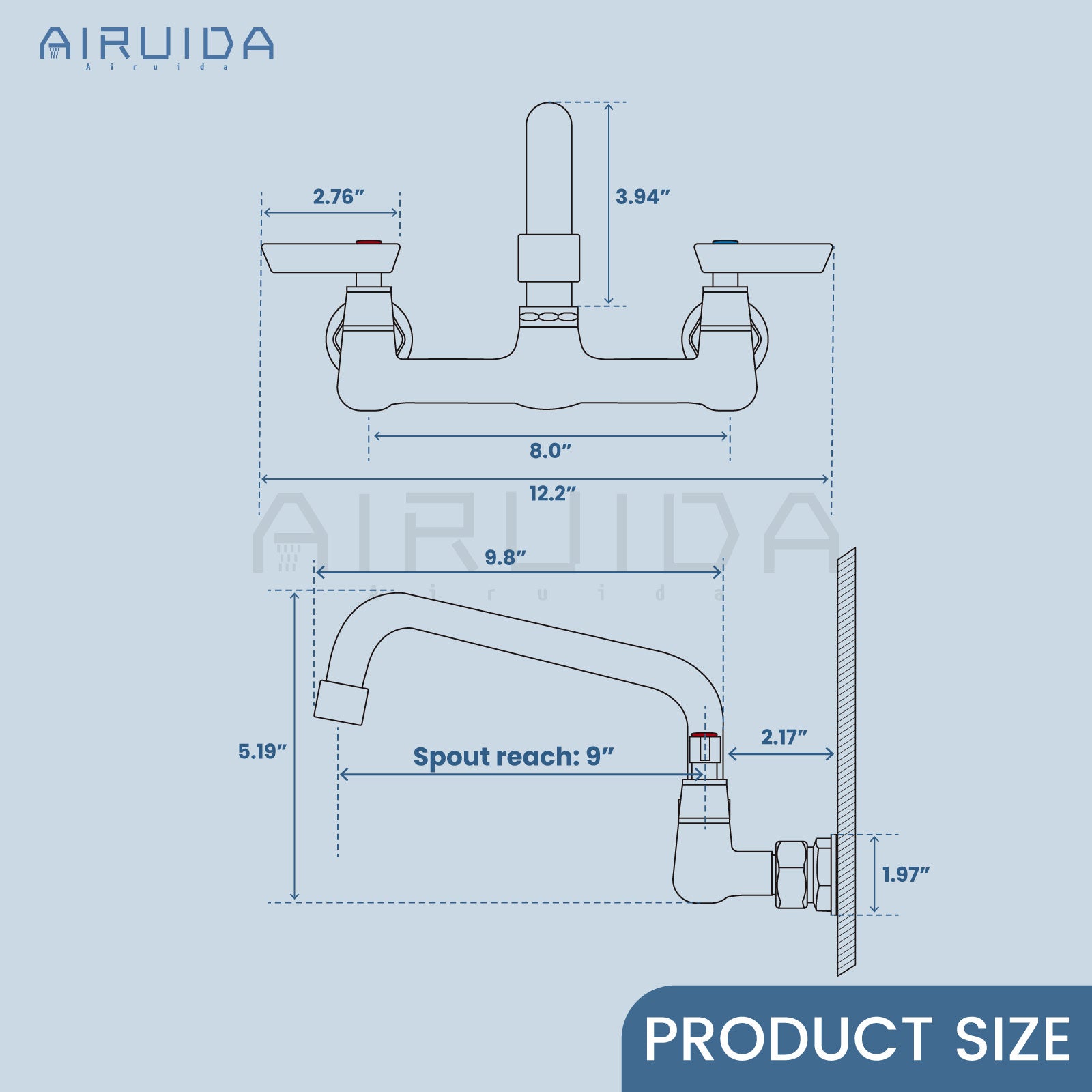 Airuida Wall Mount Kitchen Sink Faucet Commercial Sink Faucet 8 Inch Center Kitchen Mixer Commercial Tap for Laundry Room with 2 Hole Double Handles 360 Rotatable