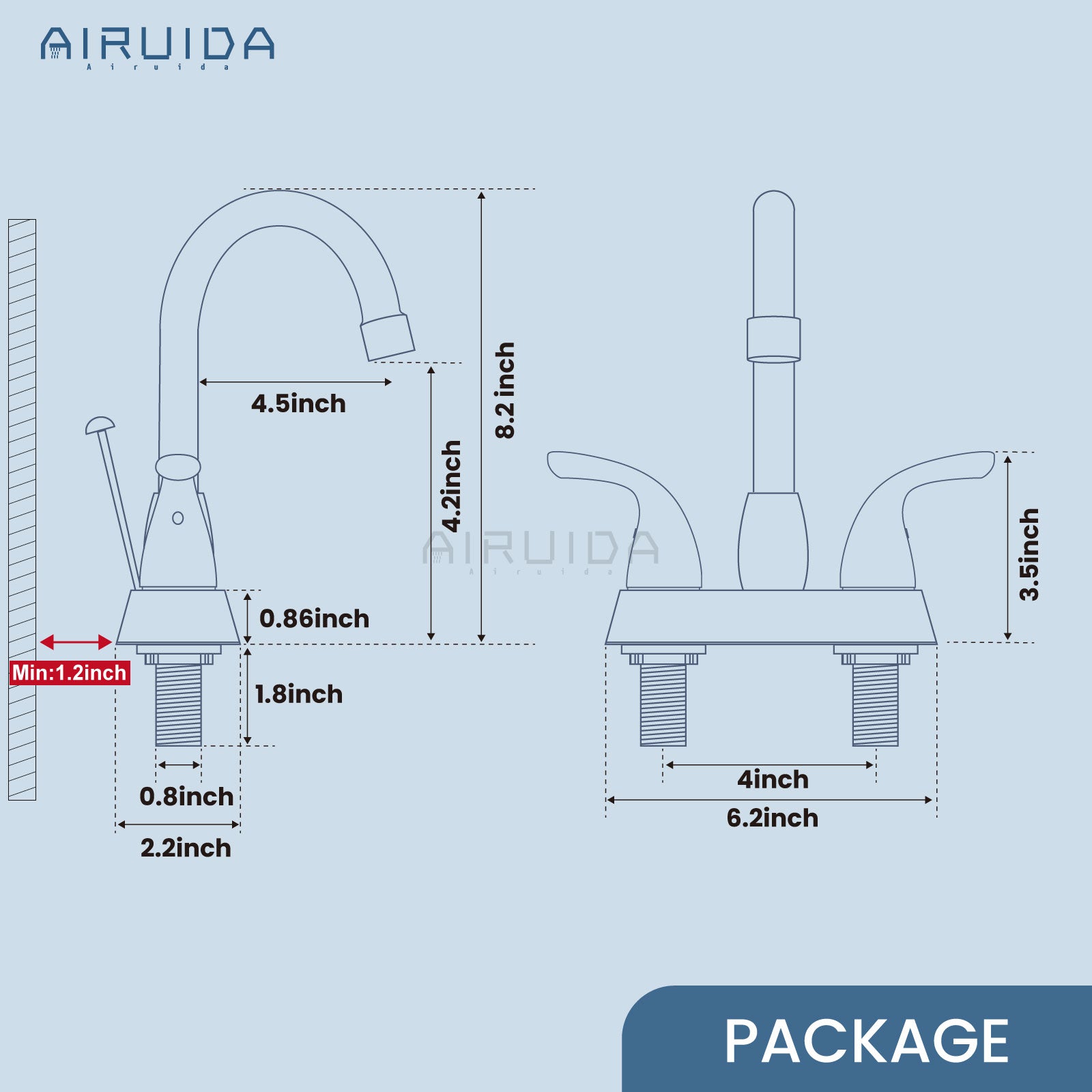 Airuida 4 Inch Centerset Bathroom Faucet RV Basin Mixer Bar Tap Bathroom Sink Faucet with Lift Rod Drain Stopper 2 Handle Modern Lavatory Commercial Faucet Deck Mount