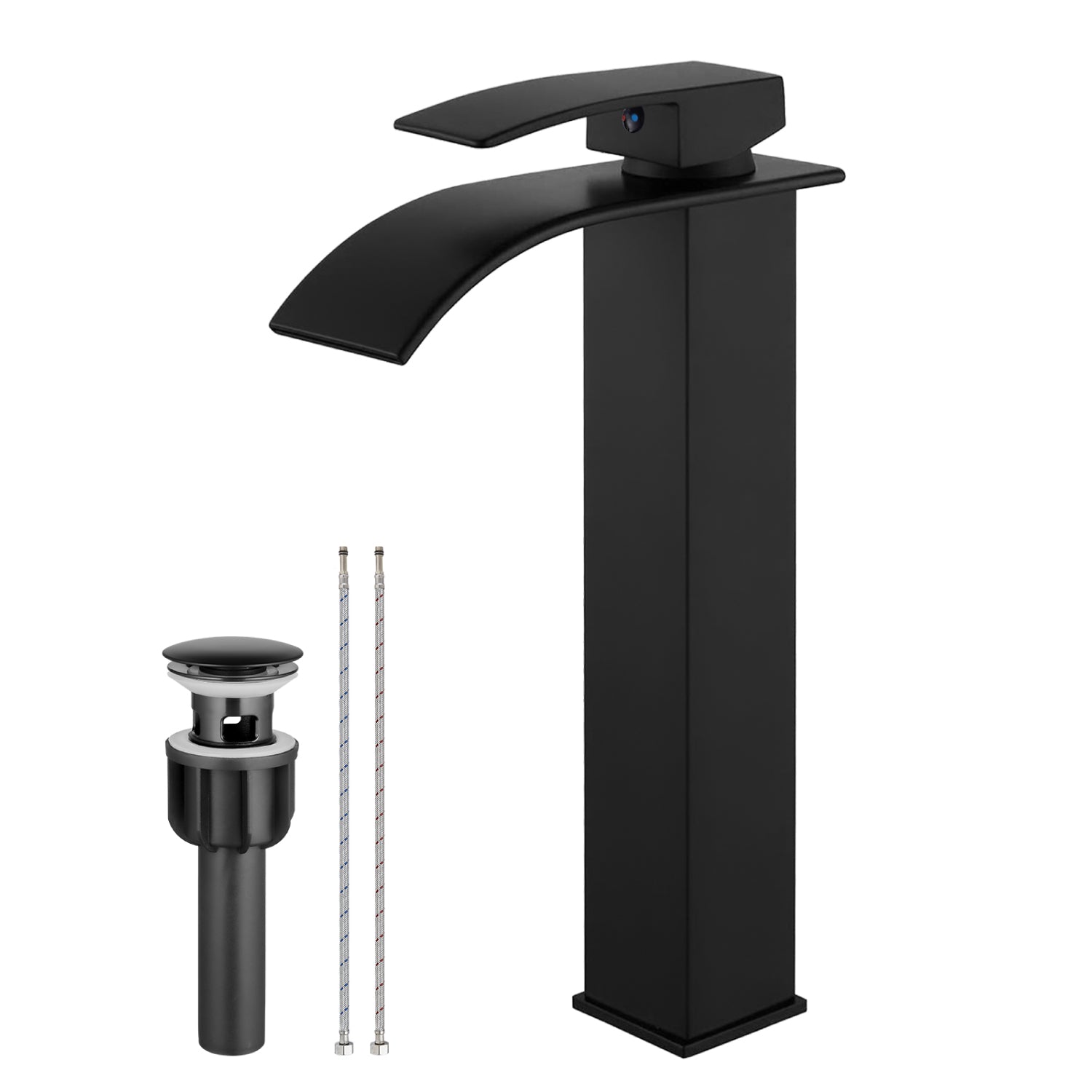 Airuida Vessel Sink Faucet Tall Waterfall Bathroom Faucet, Single Handle One Hole Mixer Bowl Tap with Large Rectangular Spout, Bar Sink Faucet Lavatory Vanity