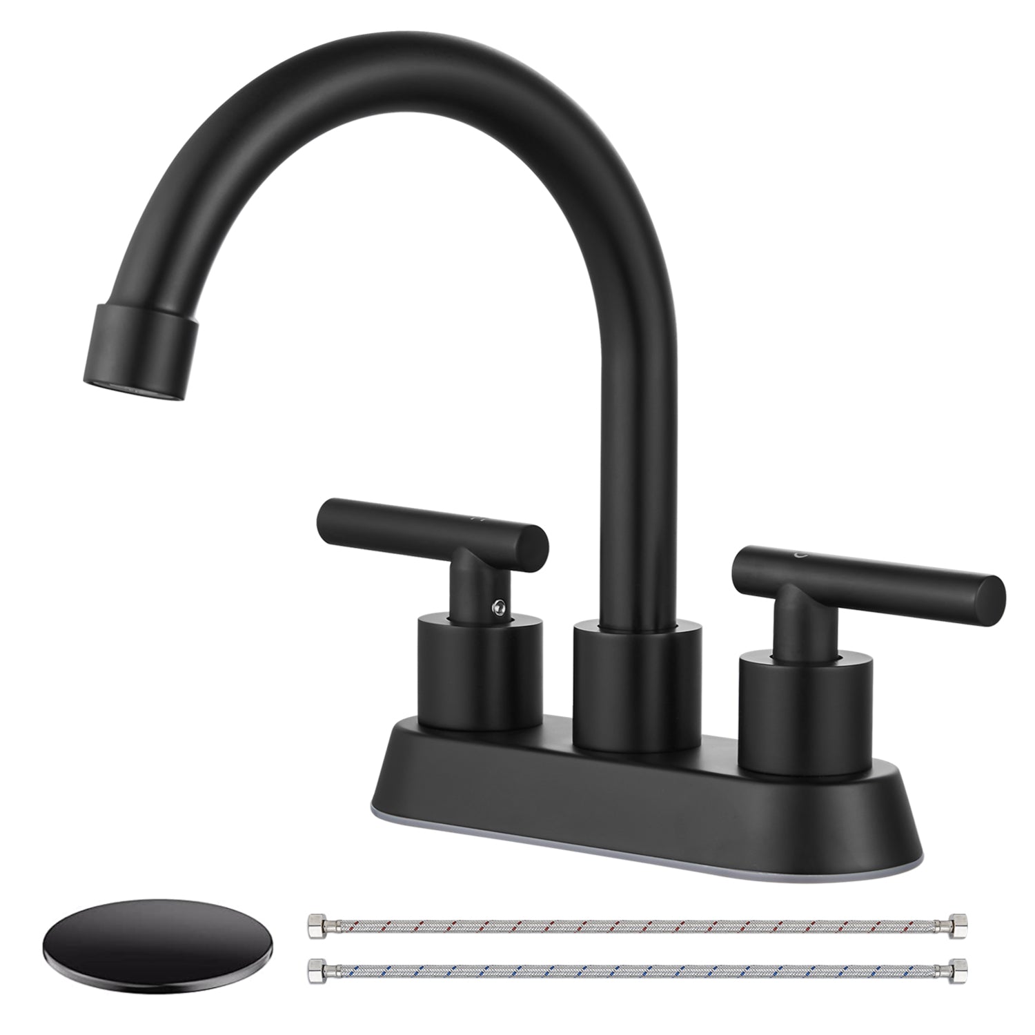 Airuida Bathroom Faucet 4 inch Centerset Two Handle Bathroom Sink Faucet 360°Swivel Spout Bathroom Faucet with Supply Hoses and Pop Up Drain Deck Mount