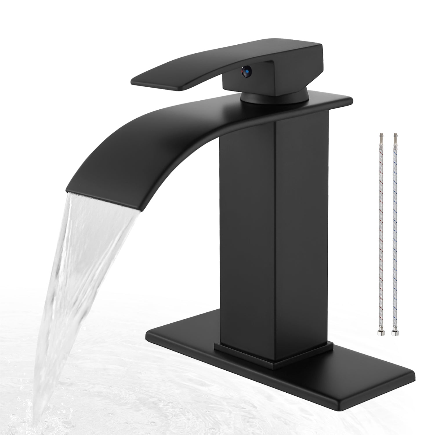 Airuida Waterfall Spout Bathroom Faucet, Single Handle Single Hole Bathroom Sink Faucet-Deck Mount with Deck Plate, Rv Lavatory Vanity Faucet