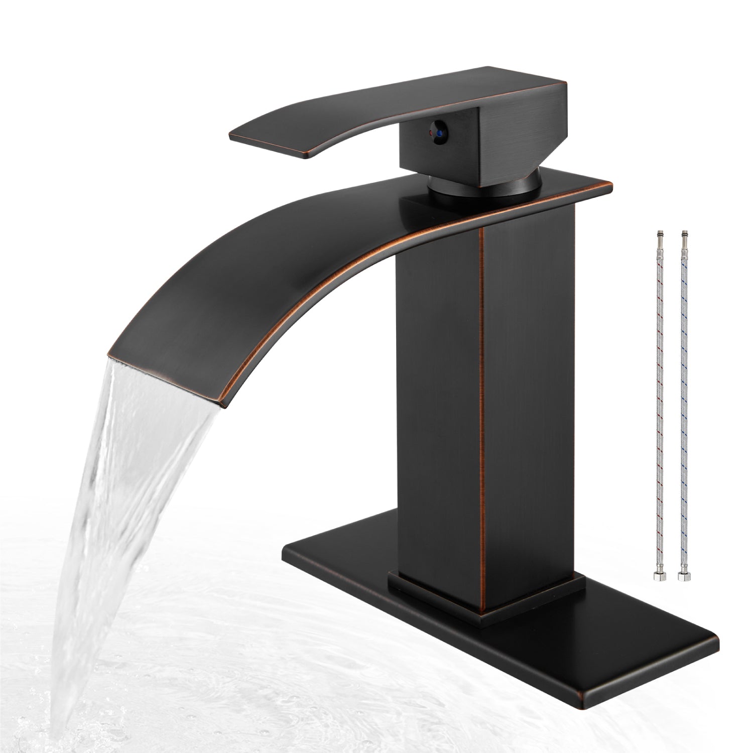 Airuida Waterfall Spout Bathroom Faucet, Single Handle Single Hole Bathroom Sink Faucet-Deck Mount with Deck Plate, Rv Lavatory Vanity Faucet