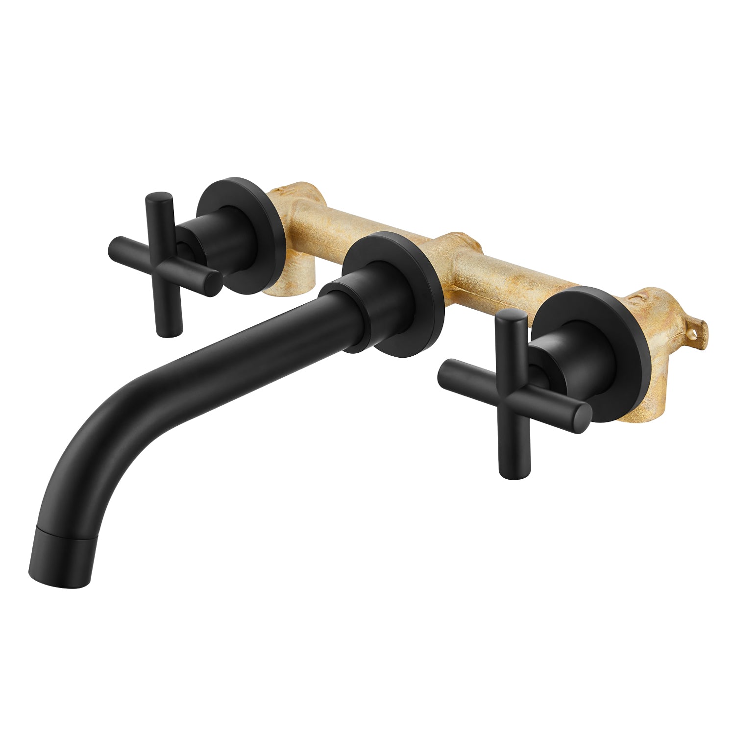 Airuida Wall Mount Bathroom Faucet Solid Brass Widespread Bathroom 360 Swivel Spout Sink Faucet Double Handles Lavatory Basin Sink Mixing Faucet with Rough in Valve