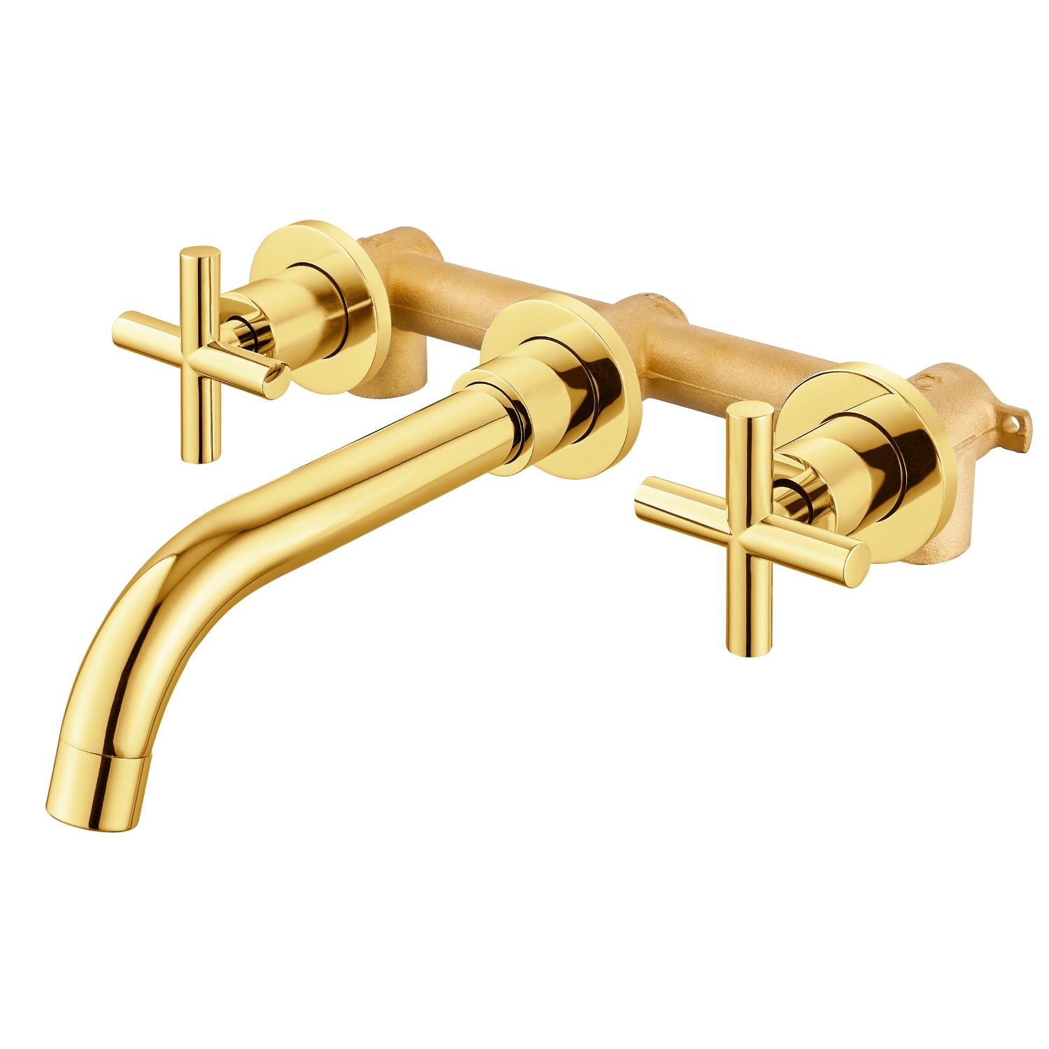 Airuida Wall Mount Bathroom Faucet Solid Brass Widespread Bathroom 360 Swivel Spout Sink Faucet Double Handles Lavatory Basin Sink Mixing Faucet with Rough in Valve