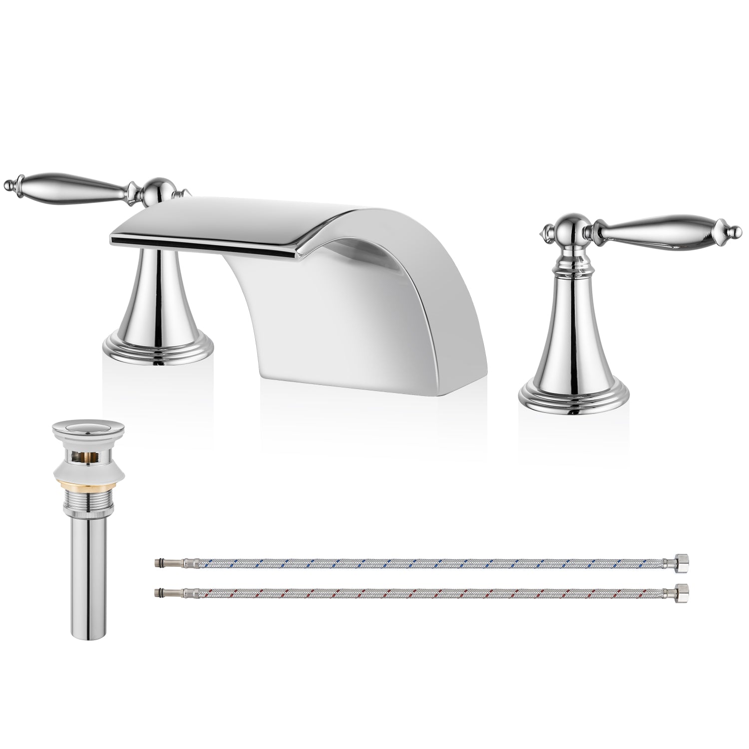 Airuida Widespread Waterfall Bathroom Faucet, Deck Mounted 8 Inch Faucet, Double Handles 3 Holes Waterfall Bathroom Faucet