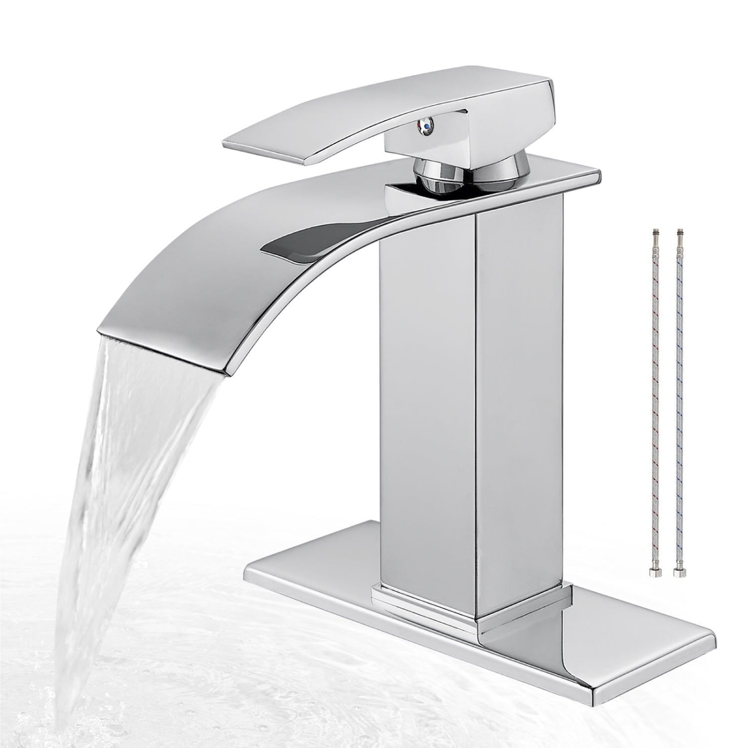 Airuida Waterfall Spout Bathroom Faucet, Single Handle Single Hole Bathroom Sink Faucet-Deck Mount with Deck Plate, Rv Lavatory Vanity Faucet