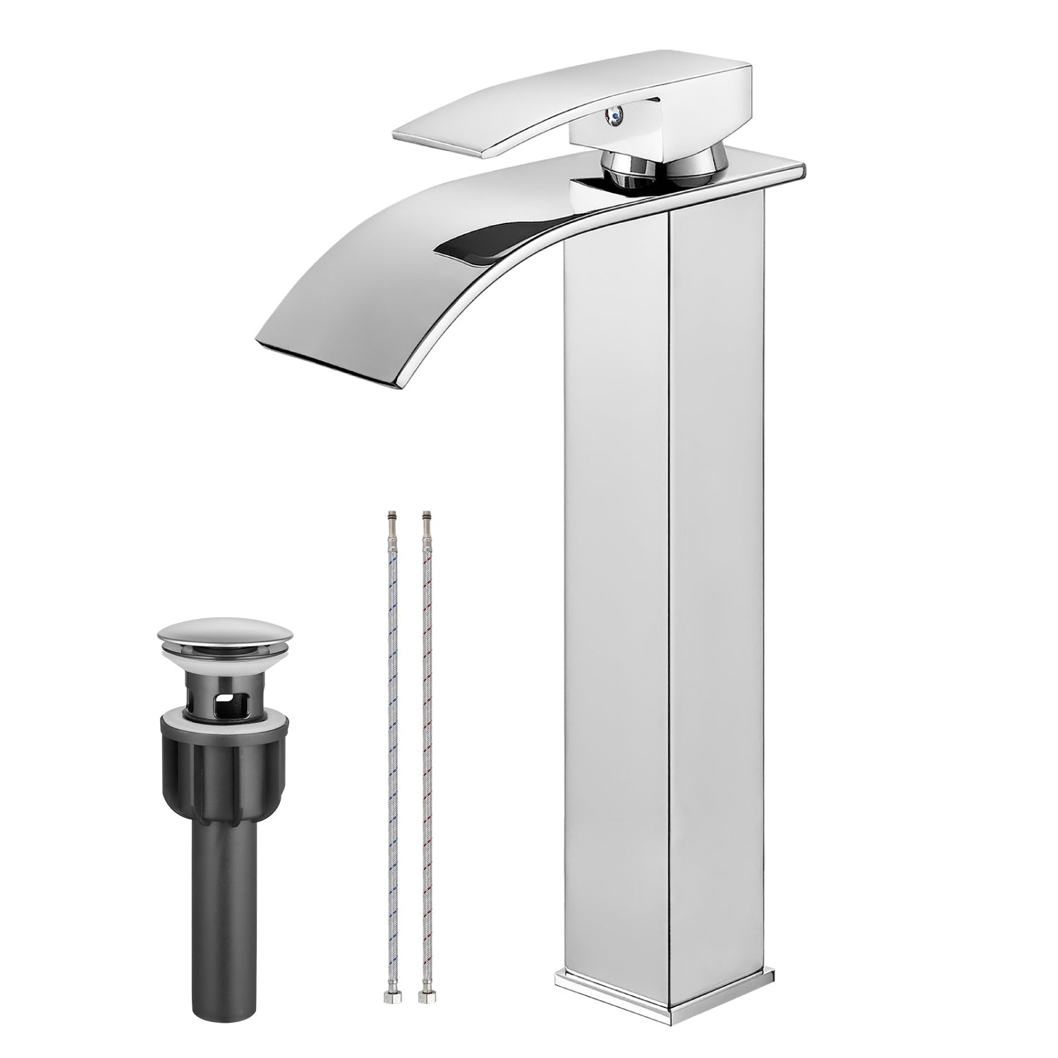 Airuida Vessel Sink Faucet Tall Waterfall Bathroom Faucet, Single Handle One Hole Mixer Bowl Tap with Large Rectangular Spout, Bar Sink Faucet Lavatory Vanity