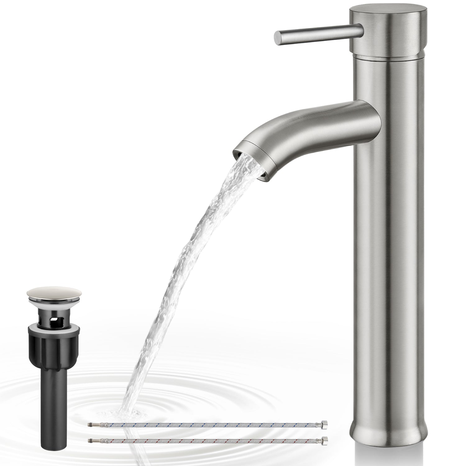 Airuida Vessel Bowl Sink Faucet Bathroom Single Handle Single Hole Deck Mount Stainless Steel Tall Bathroom Faucet with Pop Up Drain Sink Faucet Lavatory Vanity