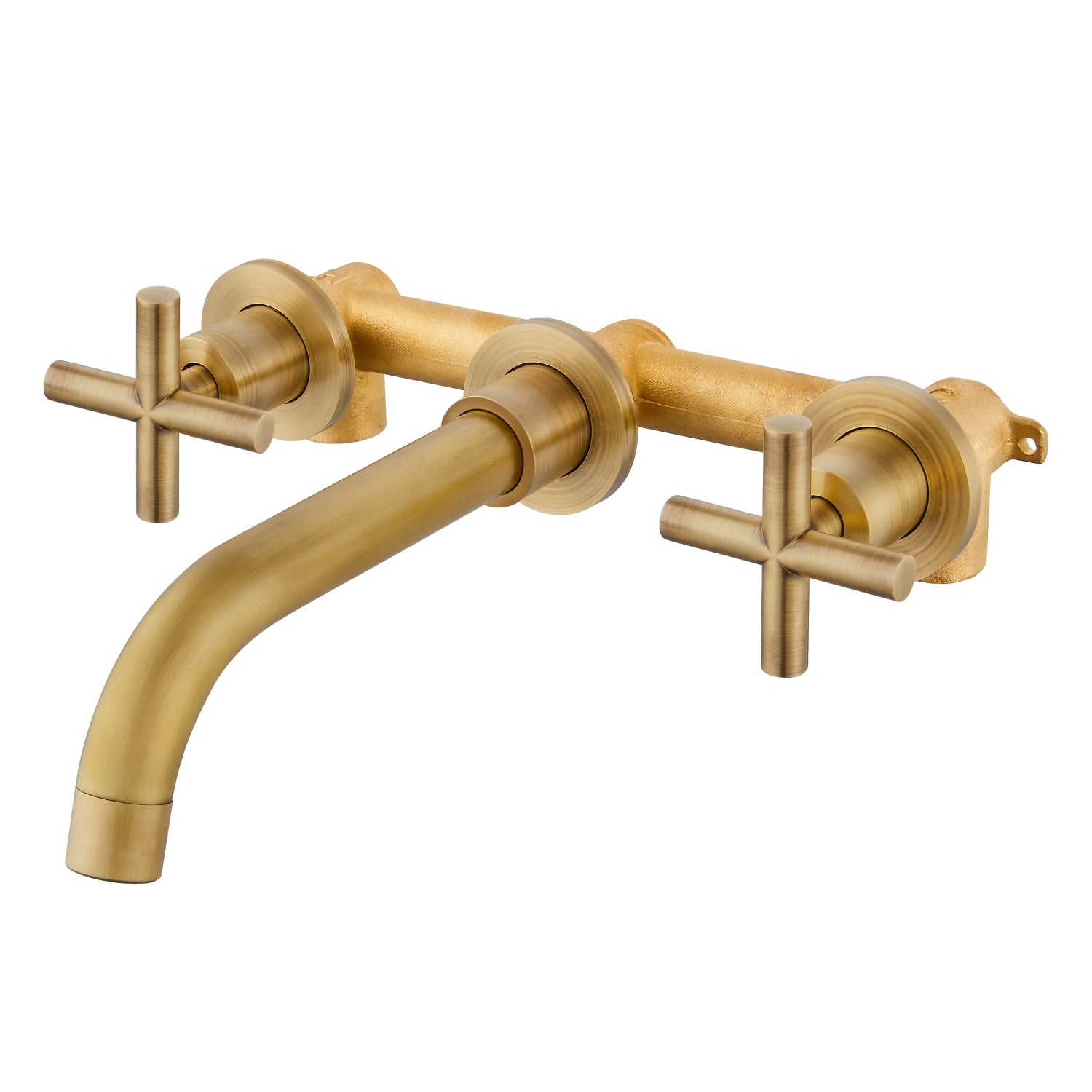 Airuida Wall Mount Bathroom Faucet Solid Brass Widespread Bathroom 360 Swivel Spout Sink Faucet Double Handles Lavatory Basin Sink Mixing Faucet with Rough in Valve