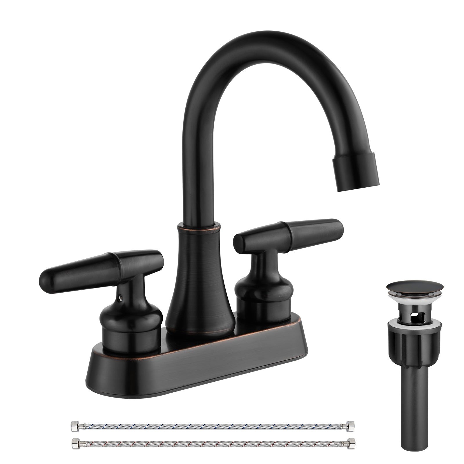 Airuida Bathroom Faucet 4 inch Centerset Two Handle Bathroom Sink Faucet 360°Swivel Spout Bathroom Faucet with Supply Hoses and Pop Up Drain Deck Mount