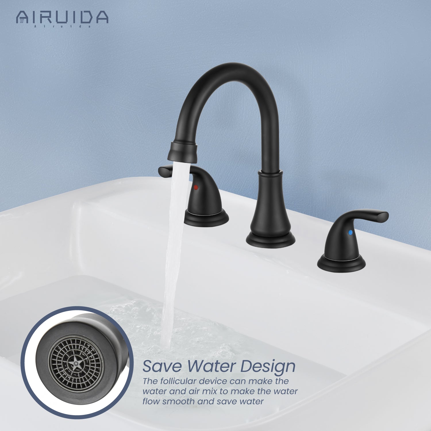 Airuida 8 Inch Widespread Bathroom Sink Faucet 2 Handles 3 Holes 360 Degree Swivel Spout Stainless Steel Lavatory Vanity Faucets Bathroom Faucets