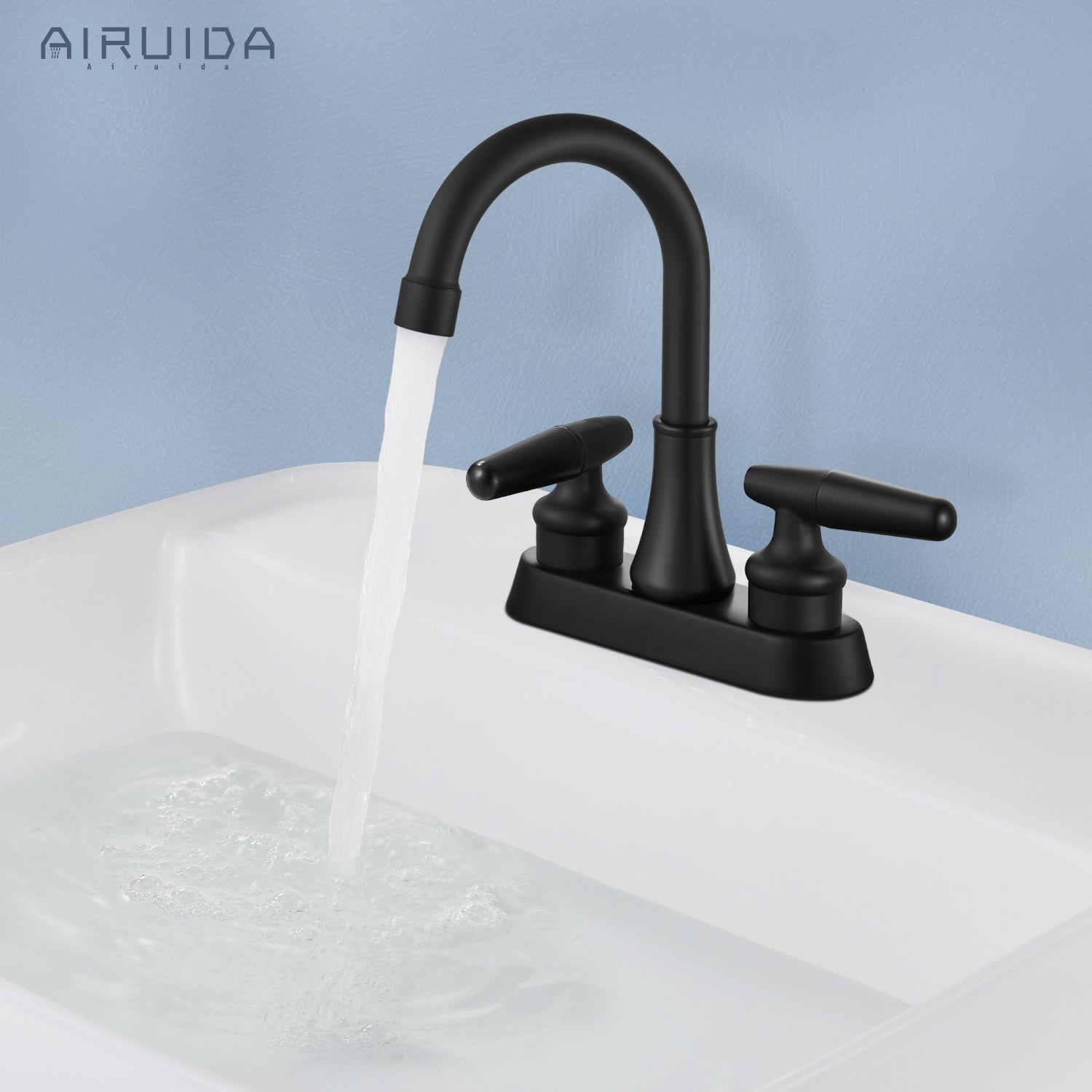 Airuida Bathroom Faucet 4 inch Centerset Two Handle Bathroom Sink Faucet 360°Swivel Spout Bathroom Faucet with Supply Hoses and Pop Up Drain Deck Mount