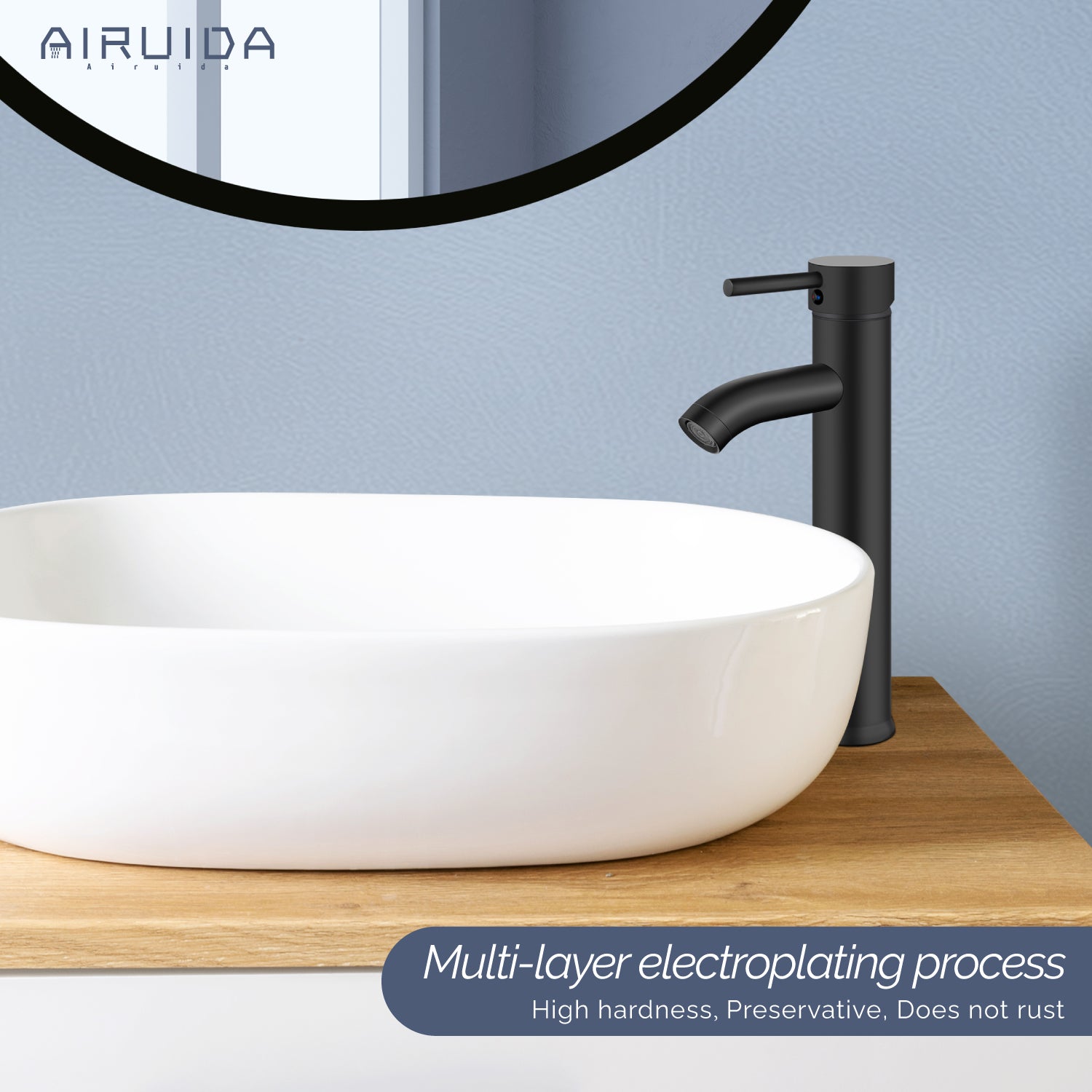 Airuida Single Hole Bathroom Bowl Vanity Faucets Single Handle Tall Bathroom Mixer Tap Stainless Steel Deck Mount with Circular Spout Bowl Vessel Sink Faucet