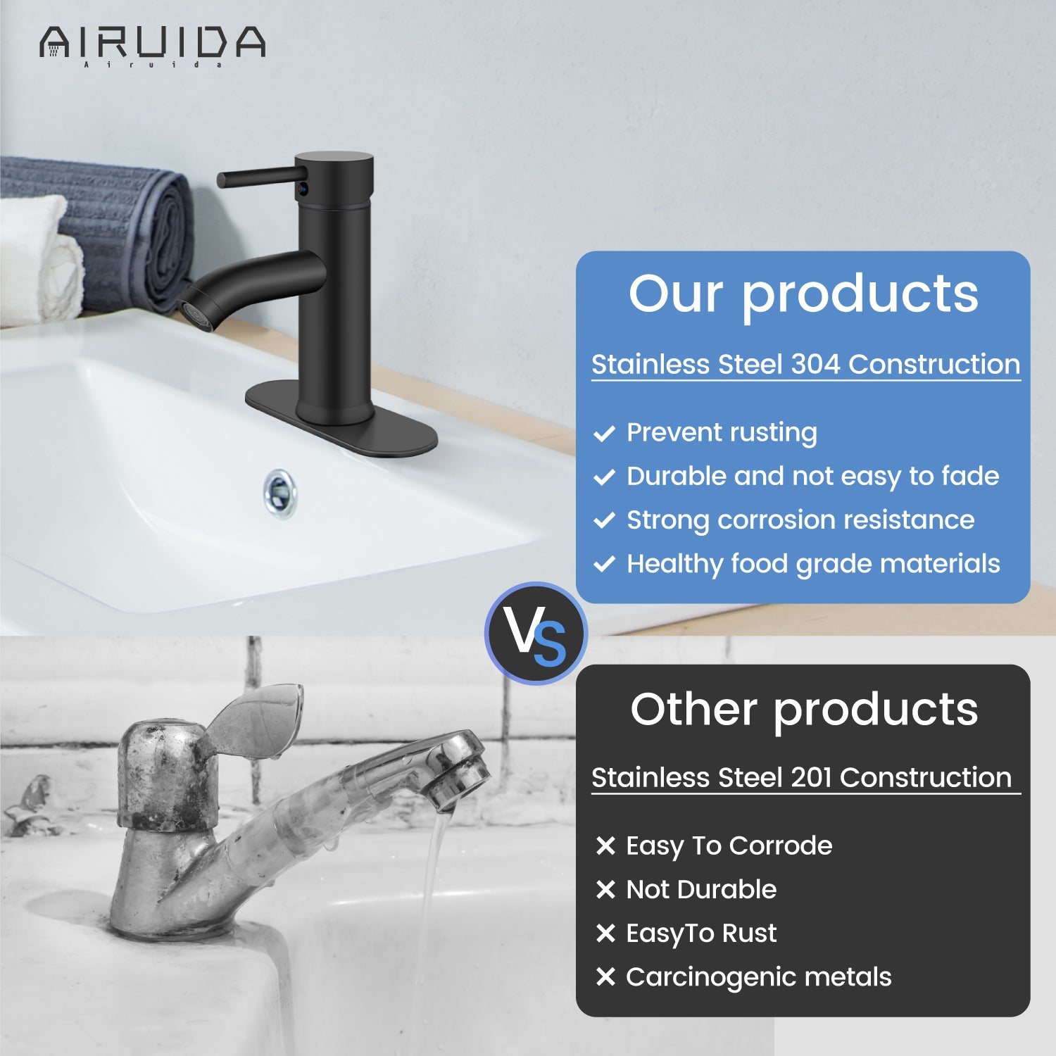 Airuida Short Bathroom Bowl Vessel Sink Faucet Bathroom Stainless Steel Mixer Tap Single Handle Single Hole Deck Mount with Circular Spout Bowl Vanity Faucets