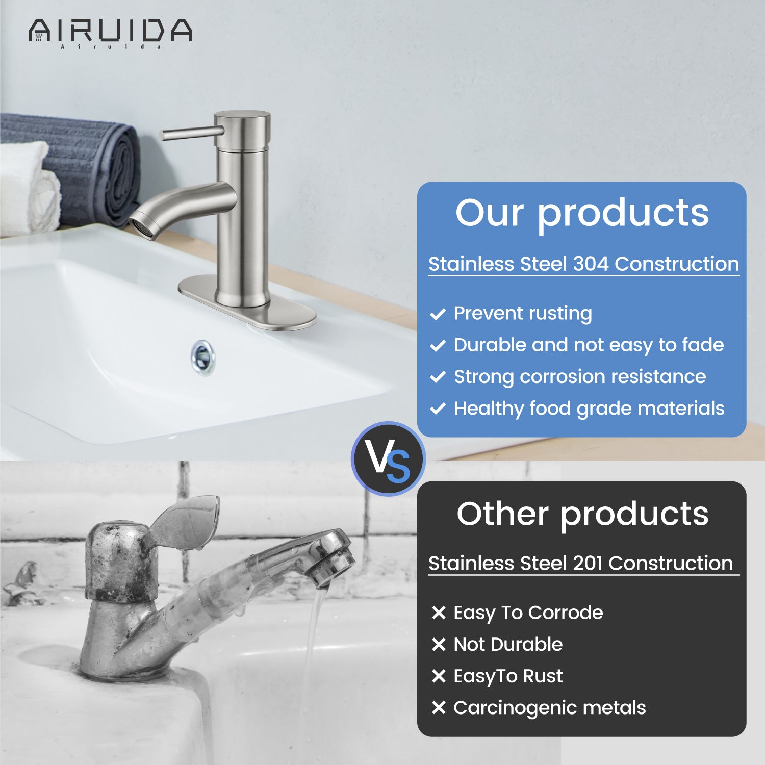 Airuida Short Bathroom Bowl Vessel Sink Faucet Bathroom Stainless Steel Mixer Tap Single Handle Single Hole Deck Mount with Circular Spout Bowl Vanity Faucets