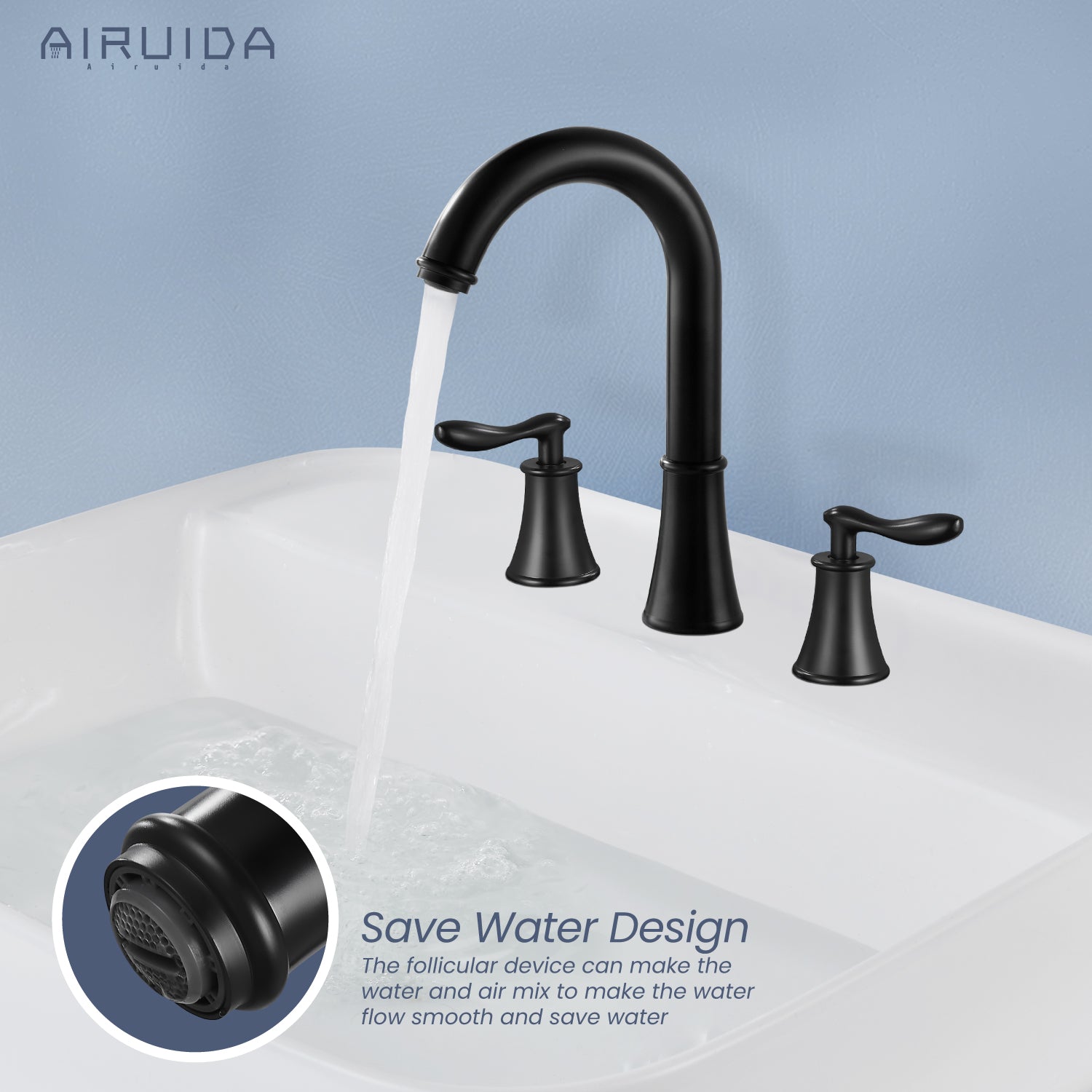 Airuida 8 Inch Widespread Bathroom Sink Faucet 2 Handles 3 Holes 360 Degree Swivel Spout Stainless Steel Lavatory Vanity Faucets Bathroom Faucets