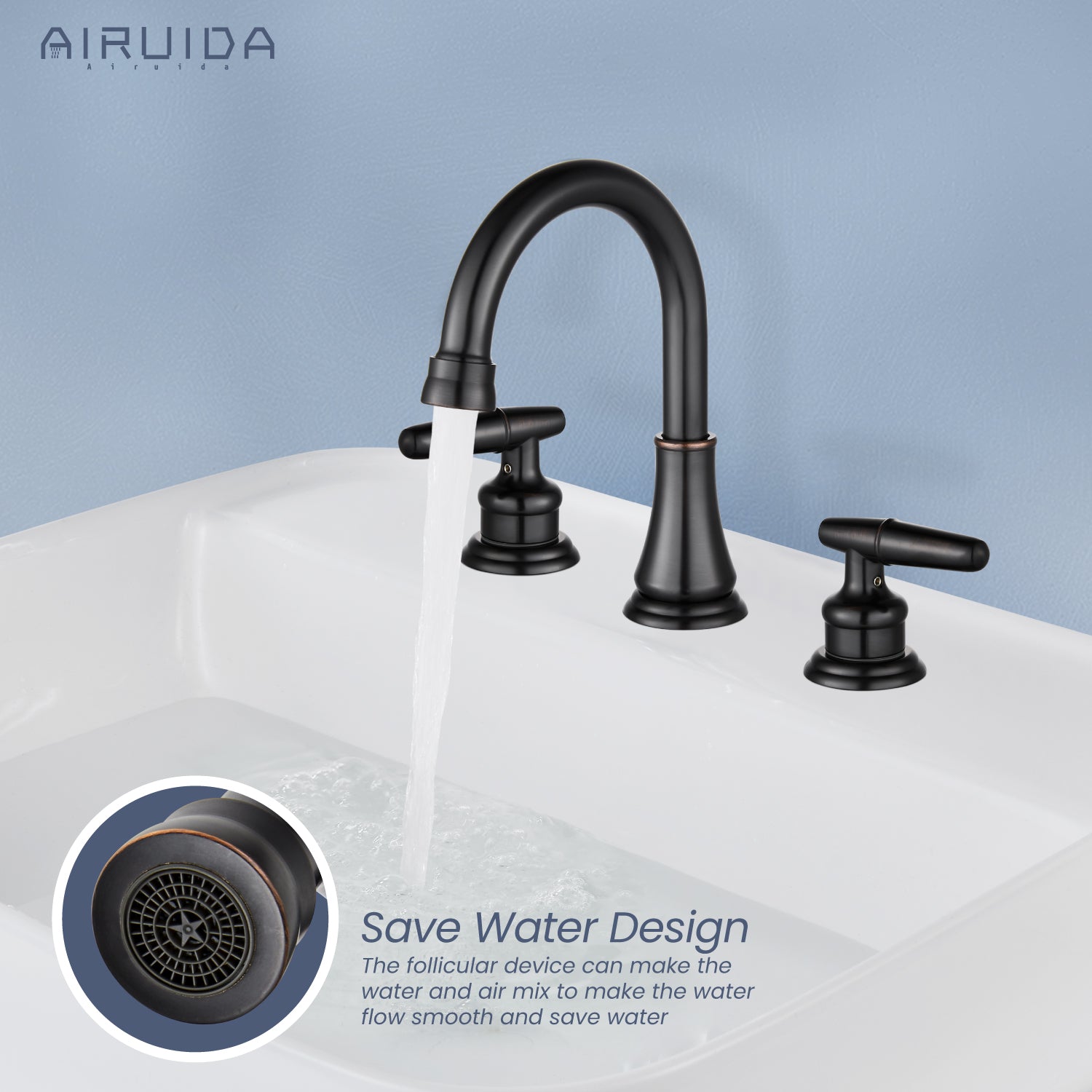 Airuida 8 Inch Widespread Bathroom Sink Faucet 2 Handles 3 Holes 360 Degree Swivel Spout Stainless Steel Lavatory Vanity Faucets Bathroom Faucets