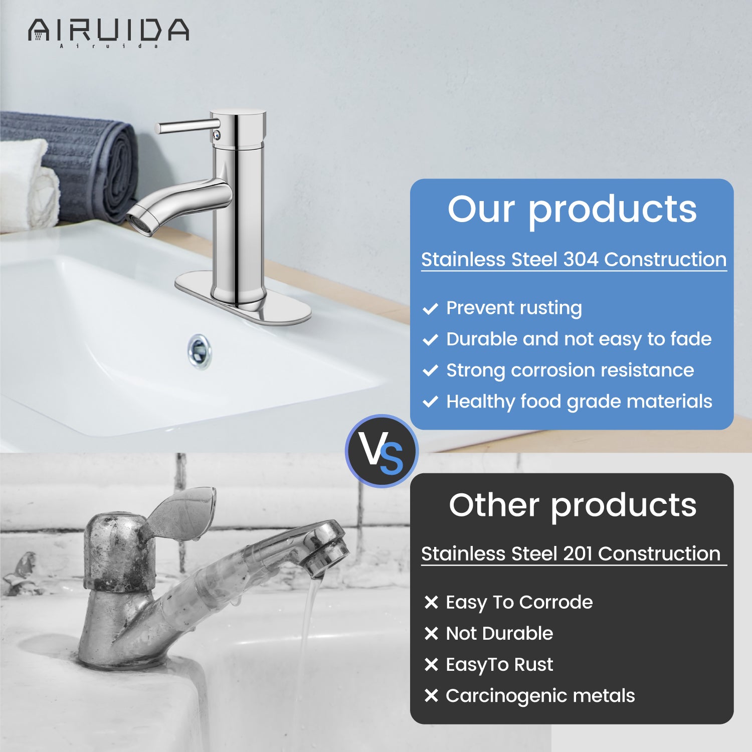 Airuida Short Bathroom Bowl Vessel Sink Faucet Bathroom Stainless Steel Mixer Tap Single Handle Single Hole Deck Mount with Circular Spout Bowl Vanity Faucets