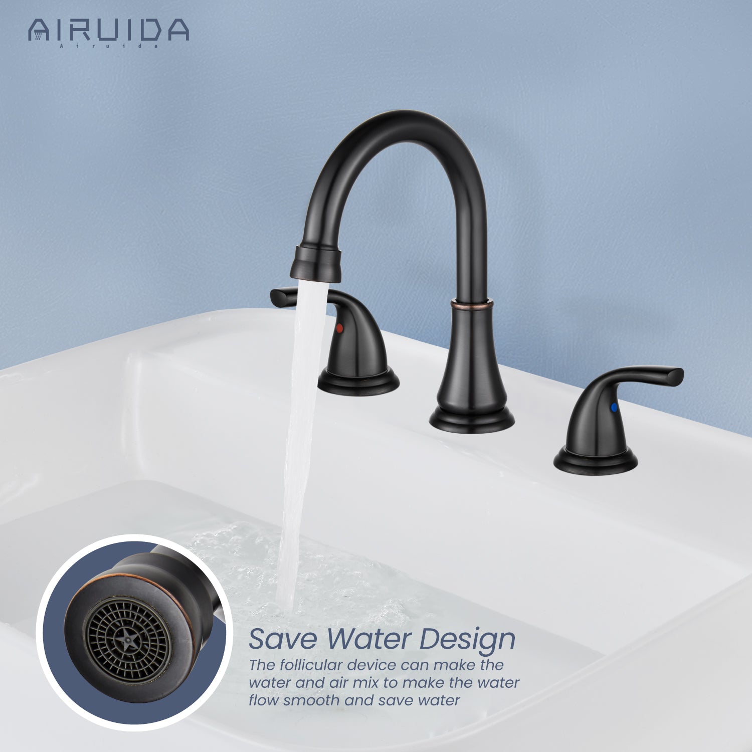 Airuida 8 Inch Widespread Bathroom Sink Faucet 2 Handles 3 Holes 360 Degree Swivel Spout Stainless Steel Lavatory Vanity Faucets Bathroom Faucets