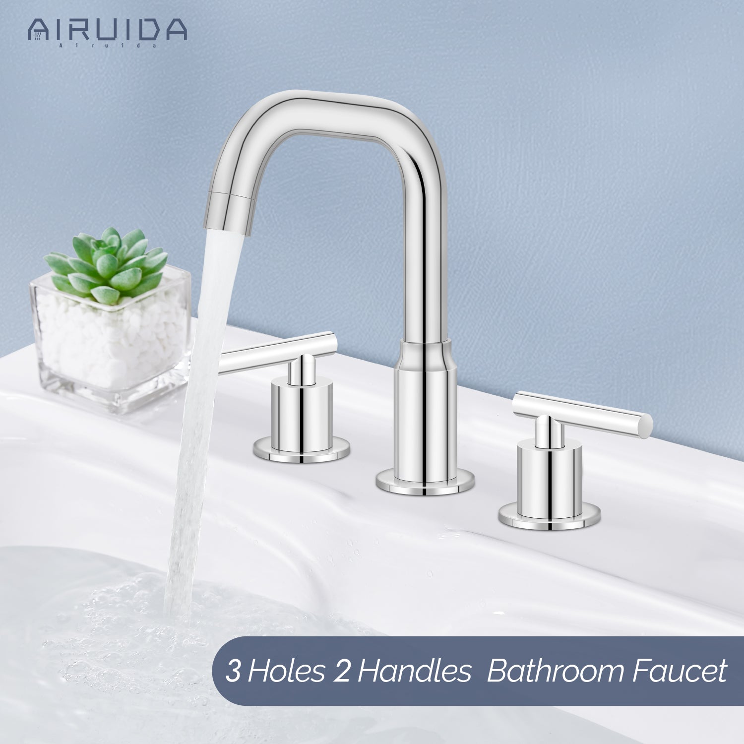 Airuida 8 Inch Widespread Bathroom Sink Faucet 2 Handles 3 Holes 360 Degree Swivel Spout Stainless Steel Lavatory Vanity Faucets Bathroom Faucets