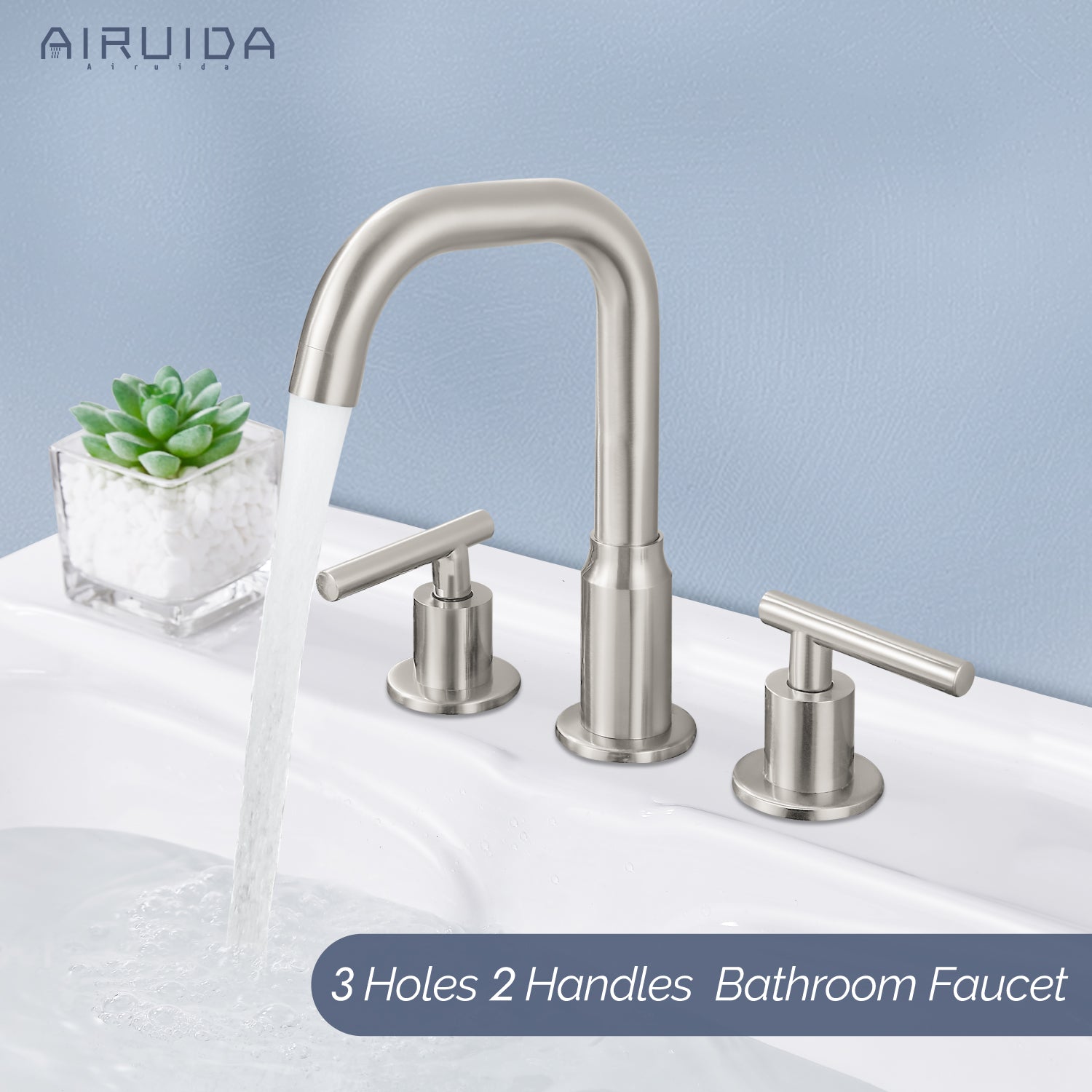 Airuida 8 Inch Widespread Bathroom Sink Faucet 2 Handles 3 Holes 360 Degree Swivel Spout Stainless Steel Lavatory Vanity Faucets Bathroom Faucets