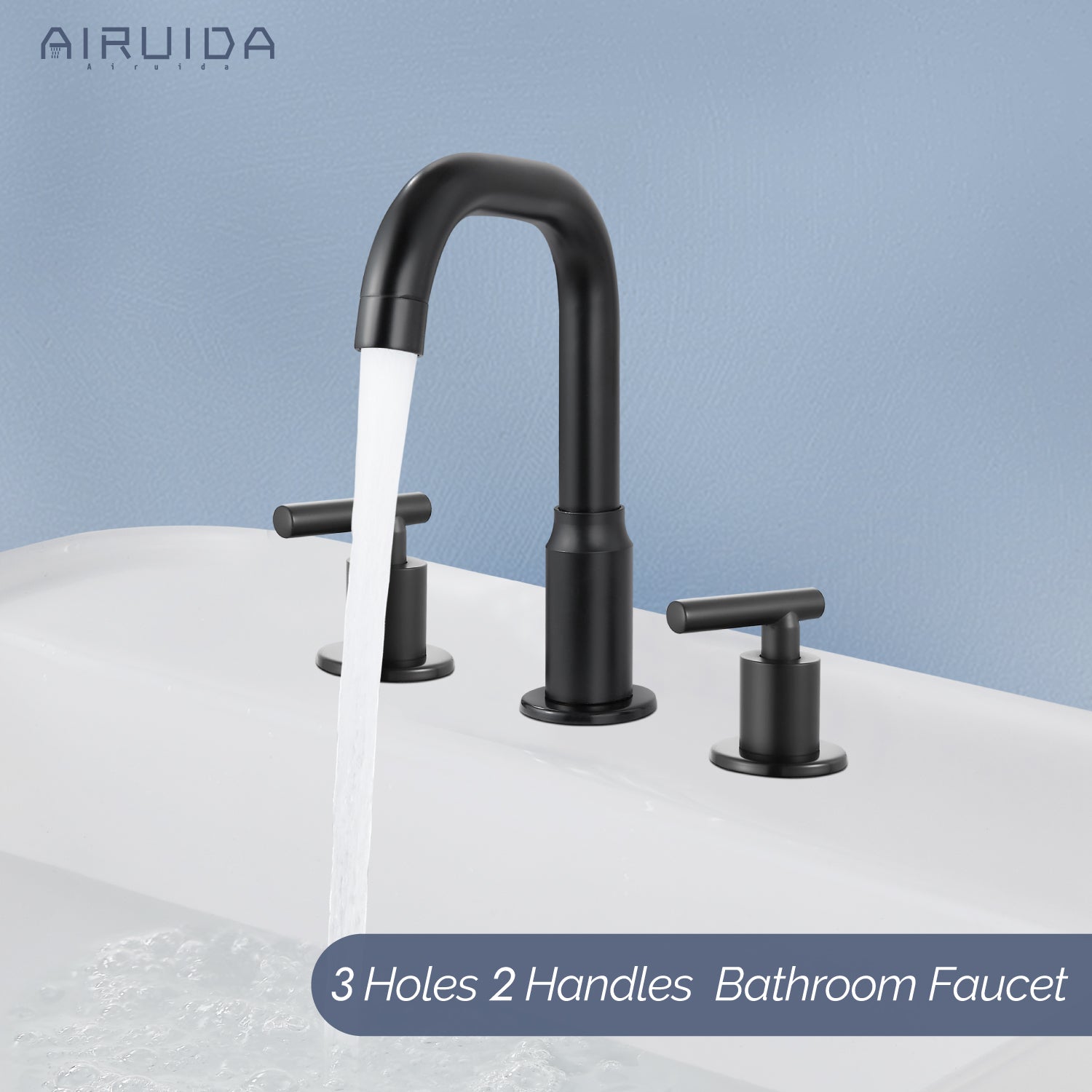 Airuida 8 Inch Widespread Bathroom Sink Faucet 2 Handles 3 Holes 360 Degree Swivel Spout Stainless Steel Lavatory Vanity Faucets Bathroom Faucets