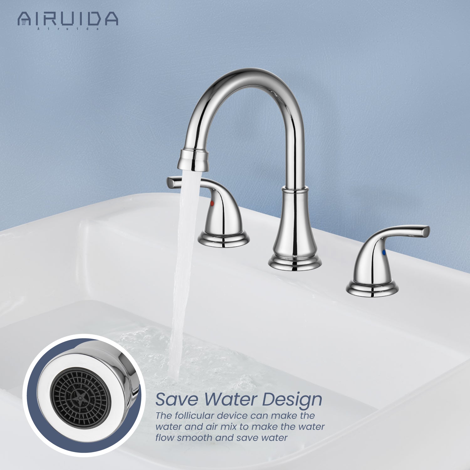 Airuida 8 Inch Widespread Bathroom Sink Faucet 2 Handles 3 Holes 360 Degree Swivel Spout Stainless Steel Lavatory Vanity Faucets Bathroom Faucets