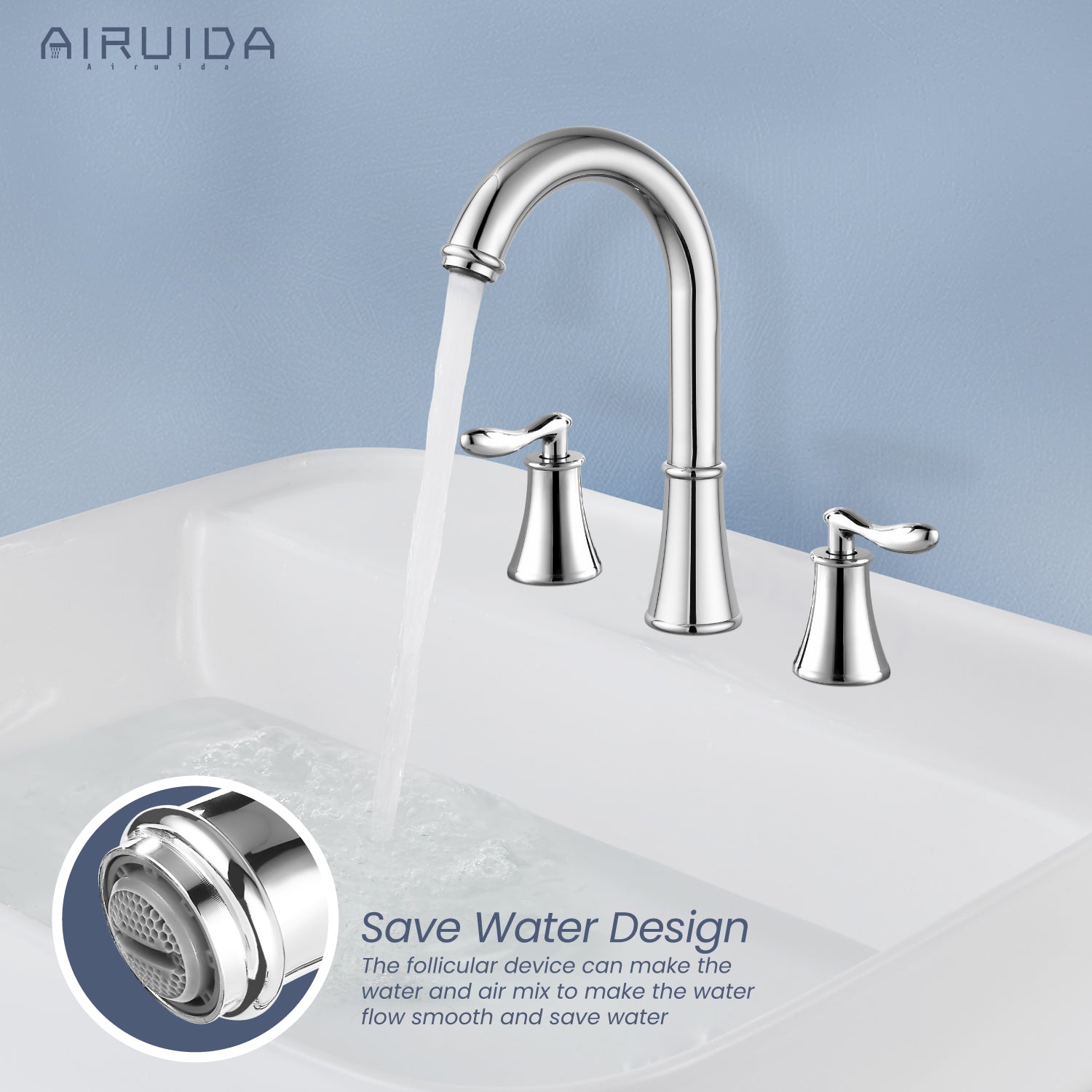 Airuida 8 Inch Widespread Bathroom Sink Faucet 2 Handles 3 Holes 360 Degree Swivel Spout Stainless Steel Lavatory Vanity Faucets Bathroom Faucets