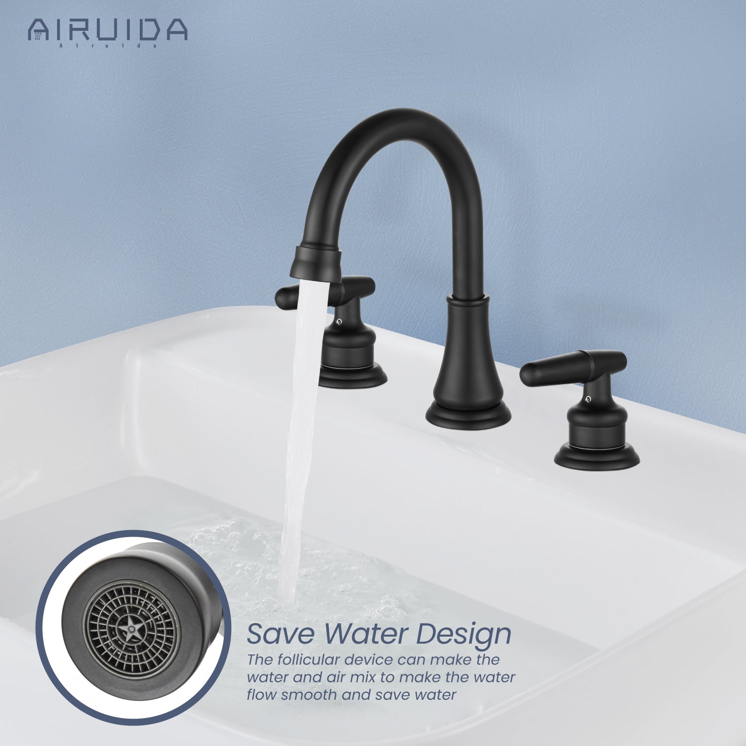 Airuida 8 Inch Widespread Bathroom Sink Faucet 2 Handles 3 Holes 360 Degree Swivel Spout Stainless Steel Lavatory Vanity Faucets Bathroom Faucets