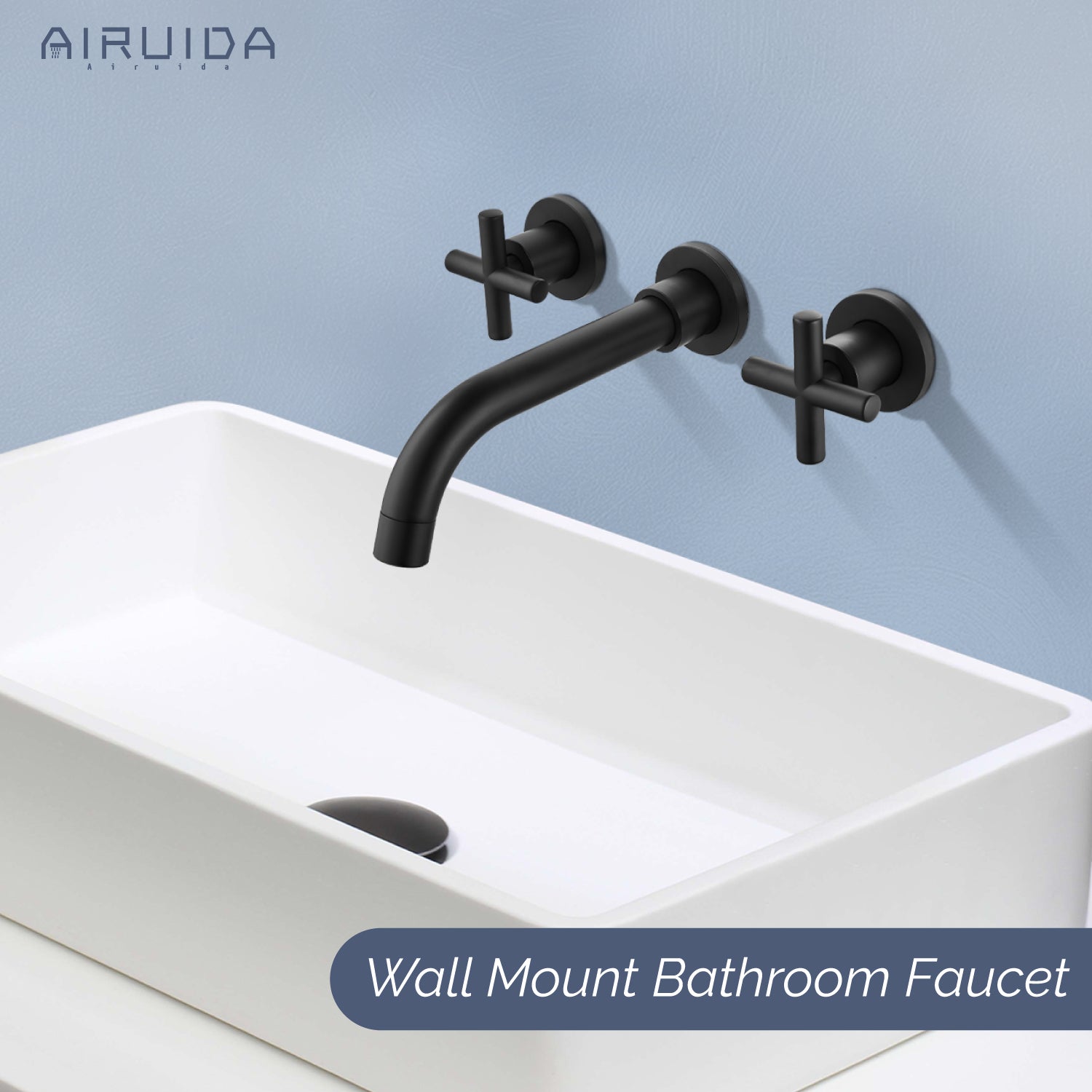 Airuida Wall Mount Bathroom Faucet Solid Brass Widespread Bathroom 360 Swivel Spout Sink Faucet Double Handles Lavatory Basin Sink Mixing Faucet with Rough in Valve