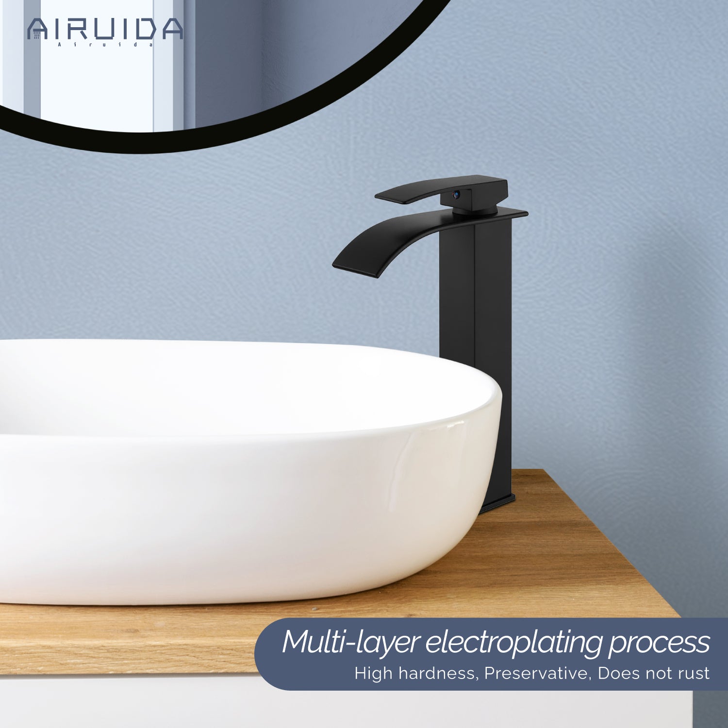 Airuida Vessel Sink Faucet, Tall Waterfall Bathroom Faucet, Single Handle One Hole Mixer Bowl Tap with Large Rectangular Spout, Bar Sink Faucet Lavatory Vanity