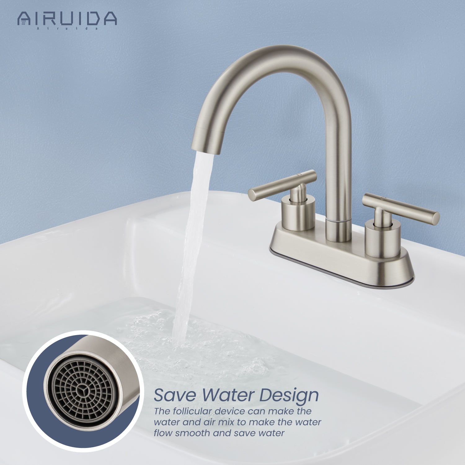 Airuida Bathroom Faucet 4 inch Centerset Two Handle Bathroom Sink Faucet 360°Swivel Spout Bathroom Faucet with Supply Hoses and Pop Up Drain Deck Mount