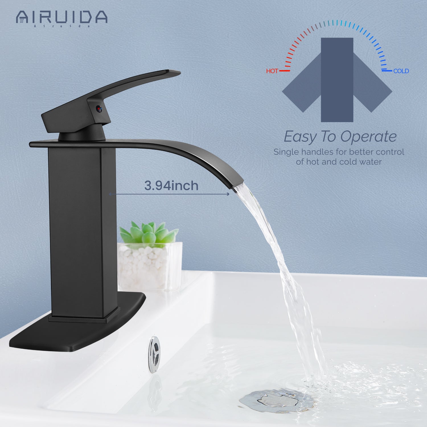 Airuida Waterfall Spout Bathroom Faucet, Rv Lavatory Vessel Faucet, Single Handle One Hole 1 or 3 Hole with Deck Plate, Bathroom Sink Faucet with Pop-up Drain