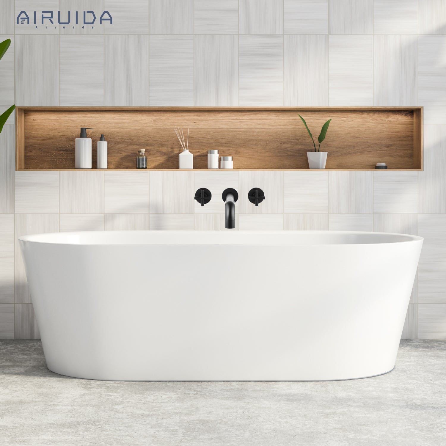 Airuida Wall Mounted Tub Faucet, Wall Mount Tub Filler,Wall Mount Bathtub Faucet with High Flow Two Cross Solid Brass Handles, Long Spout Reach with Rough-in Valve Included