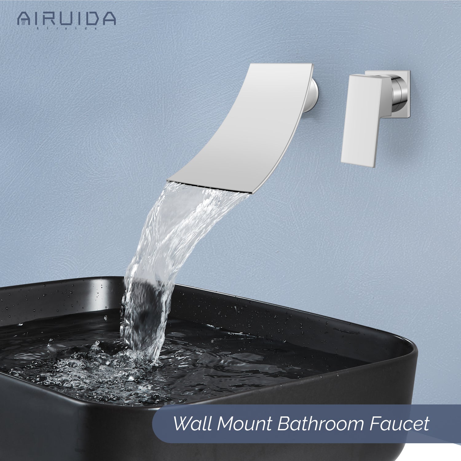 Airuida Wall Mount Wall Mount Bathtub Faucet, Tub Filler with Waterfall Tub Spout, Single Handle Bathroom Mixer Tap Brass Rough-in Valve Included