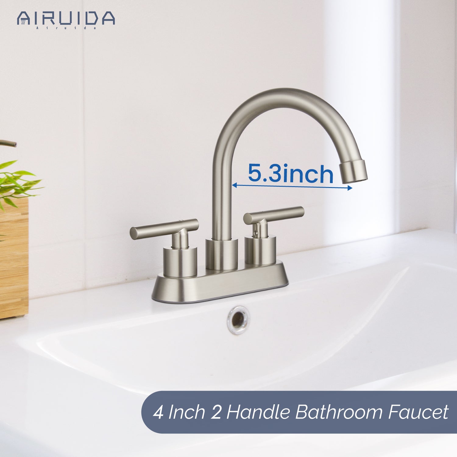Airuida Bathroom Faucet 4 inch Centerset Two Handle Bathroom Sink Faucet 360°Swivel Spout Bathroom Faucet with Supply Hoses and Pop Up Drain Deck Mount